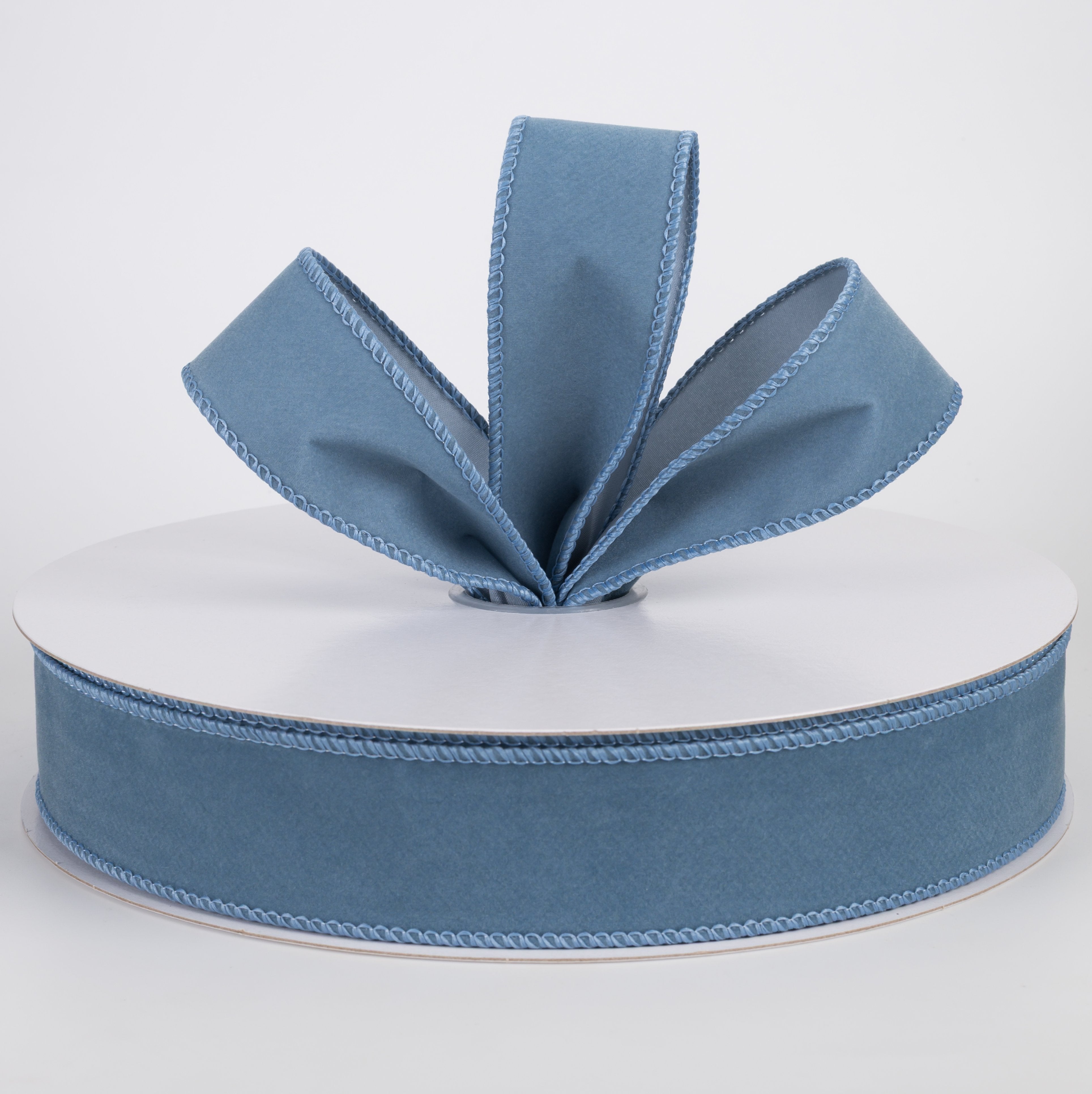1.5" Flat Velvet Ribbon: Dusty Blue (50 Yards) Lifestyle Photo