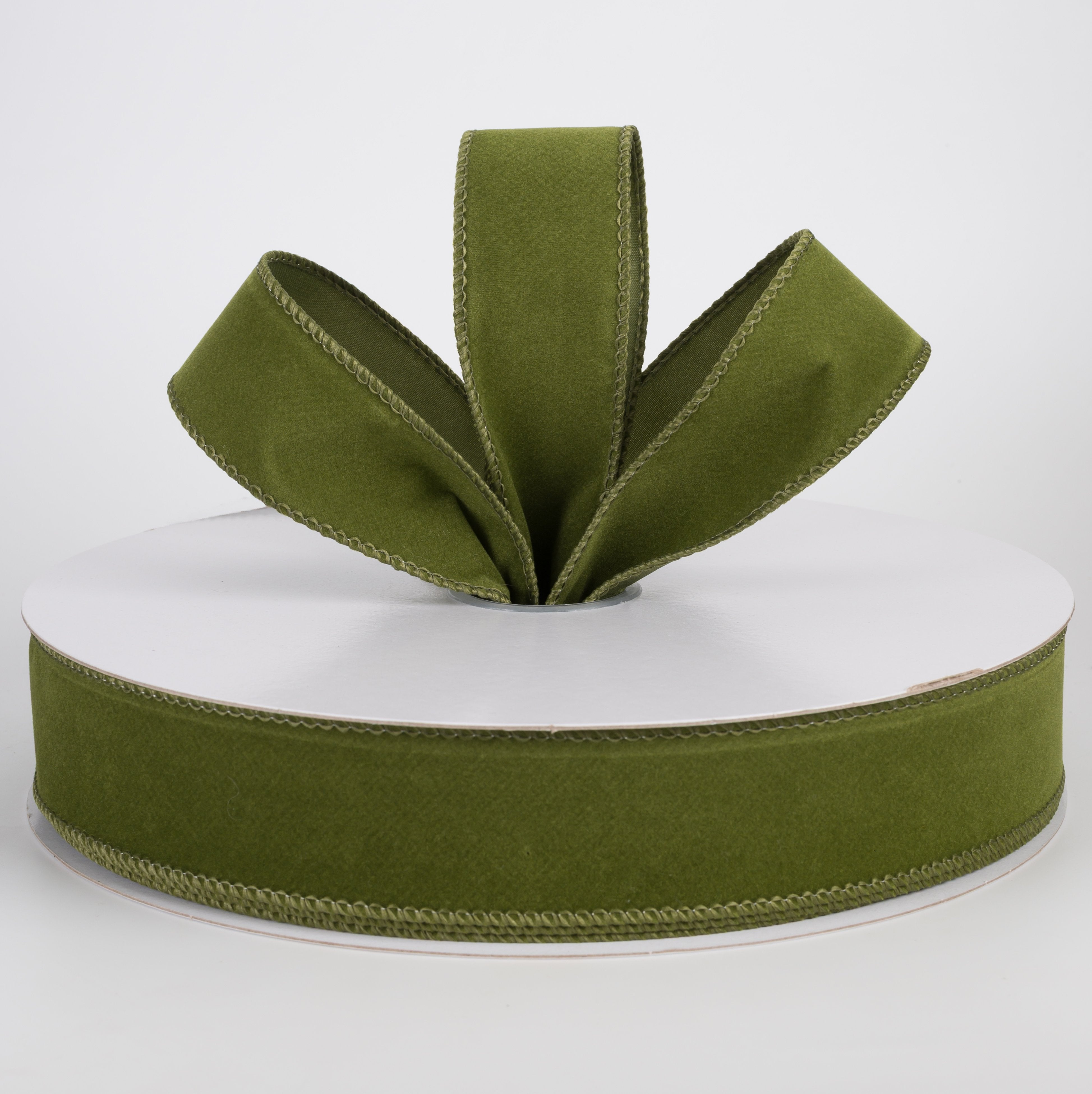 1.5" Flat Velvet Ribbon: Moss Green (50 Yards) Lifestyle Photo