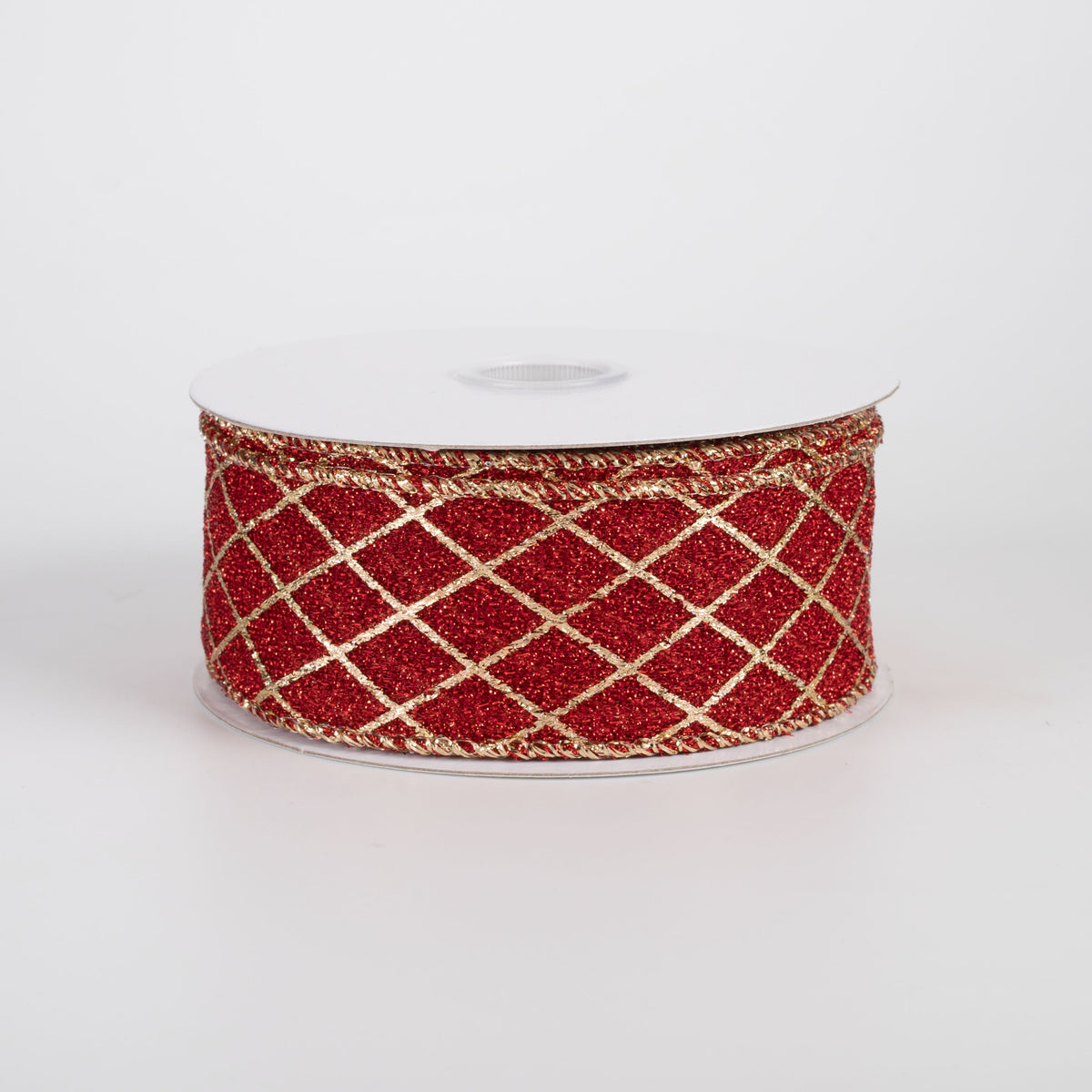 1.5" Fuzzy Metallic Gold Harlequin Diamond Lines Ribbon: Red (10 Yards) Item Number: 71668-09-13