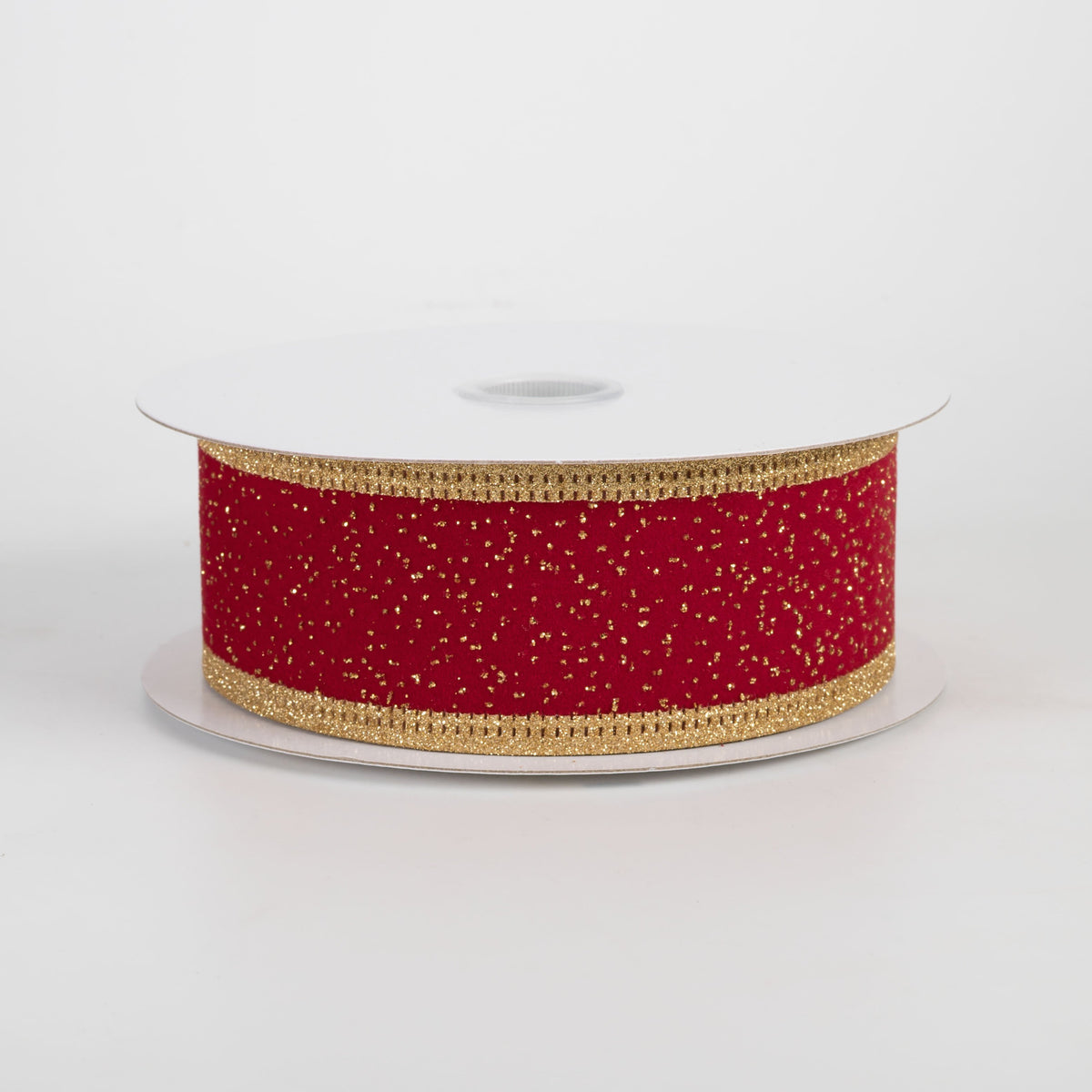 1.5" Glitter Edge Sparkle Velvet Ribbon: Dark Red & Gold (10 Yards) Item Number: 76575-09-10