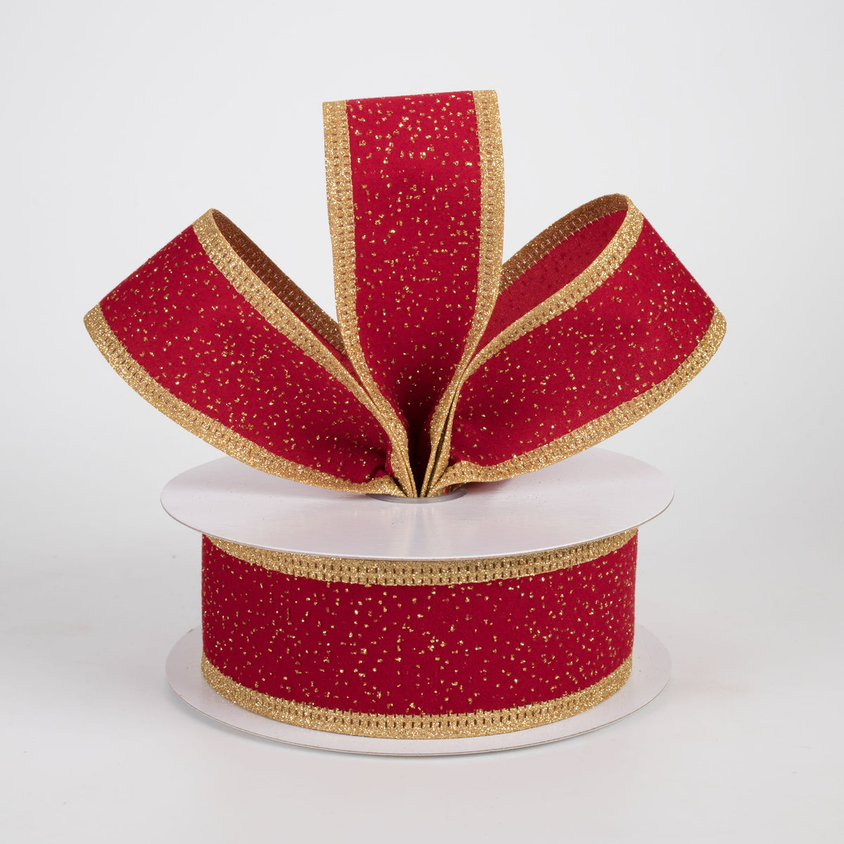 1.5" Glitter Edge Sparkle Velvet Ribbon: Dark Red & Gold (10 Yards) Lifestyle Photo
