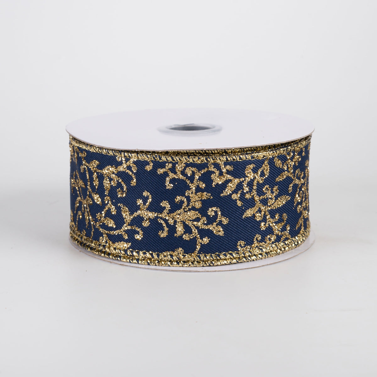 1.5" Glitter Mini Leaf Vines Ribbon: Navy Blue & Gold (10 Yards) Item Number: RGF1312WA