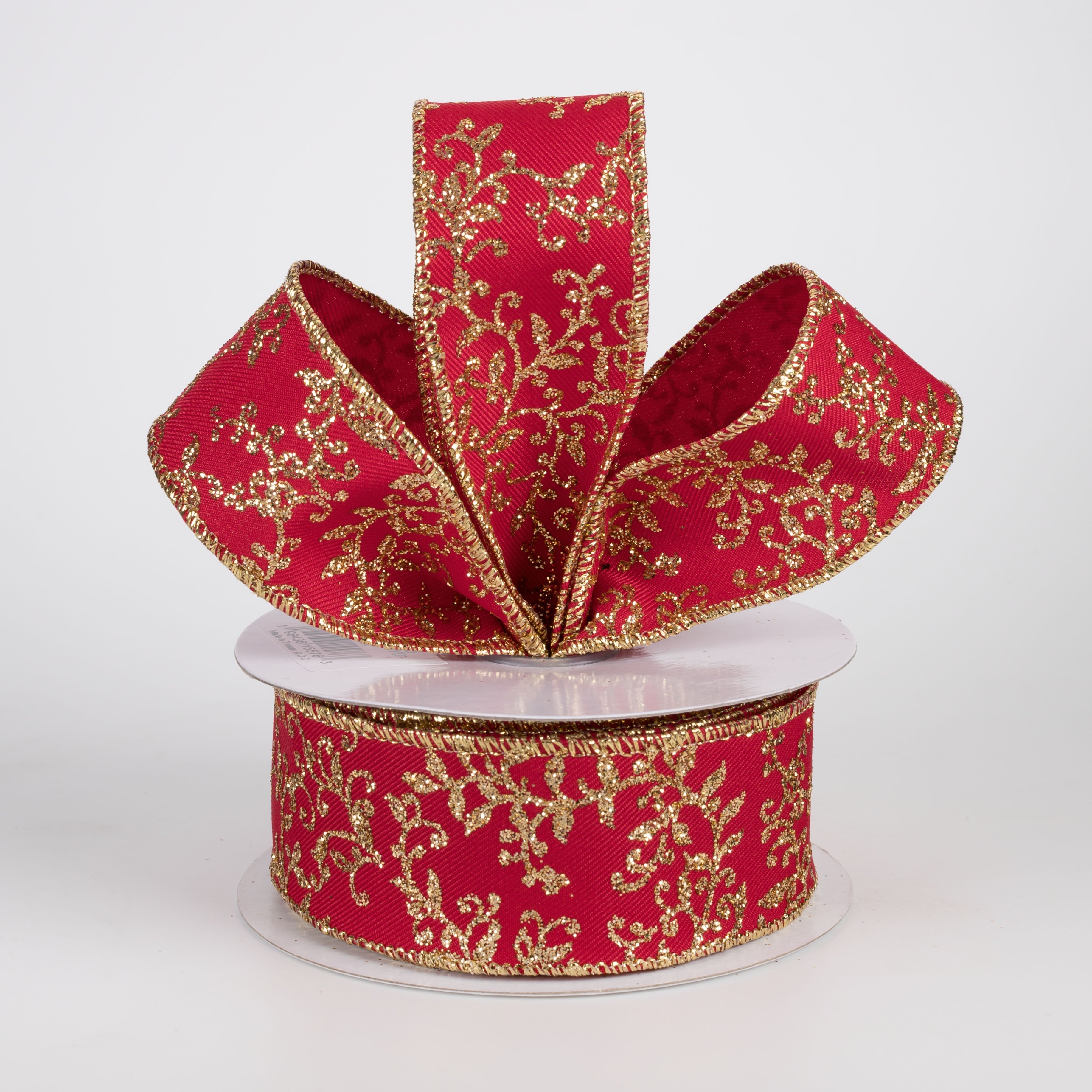 1.5" Glitter Mini Leaf Vines Ribbon: Red & Gold (10 Yards) Lifestyle Photo