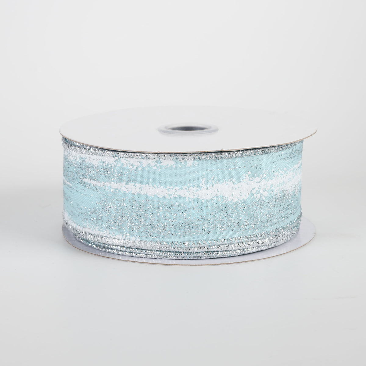 1.5" Glitter Paint Strokes Ribbon: White & Silver on Ice Blue (10 Yards) Item Number: RGH1454LK