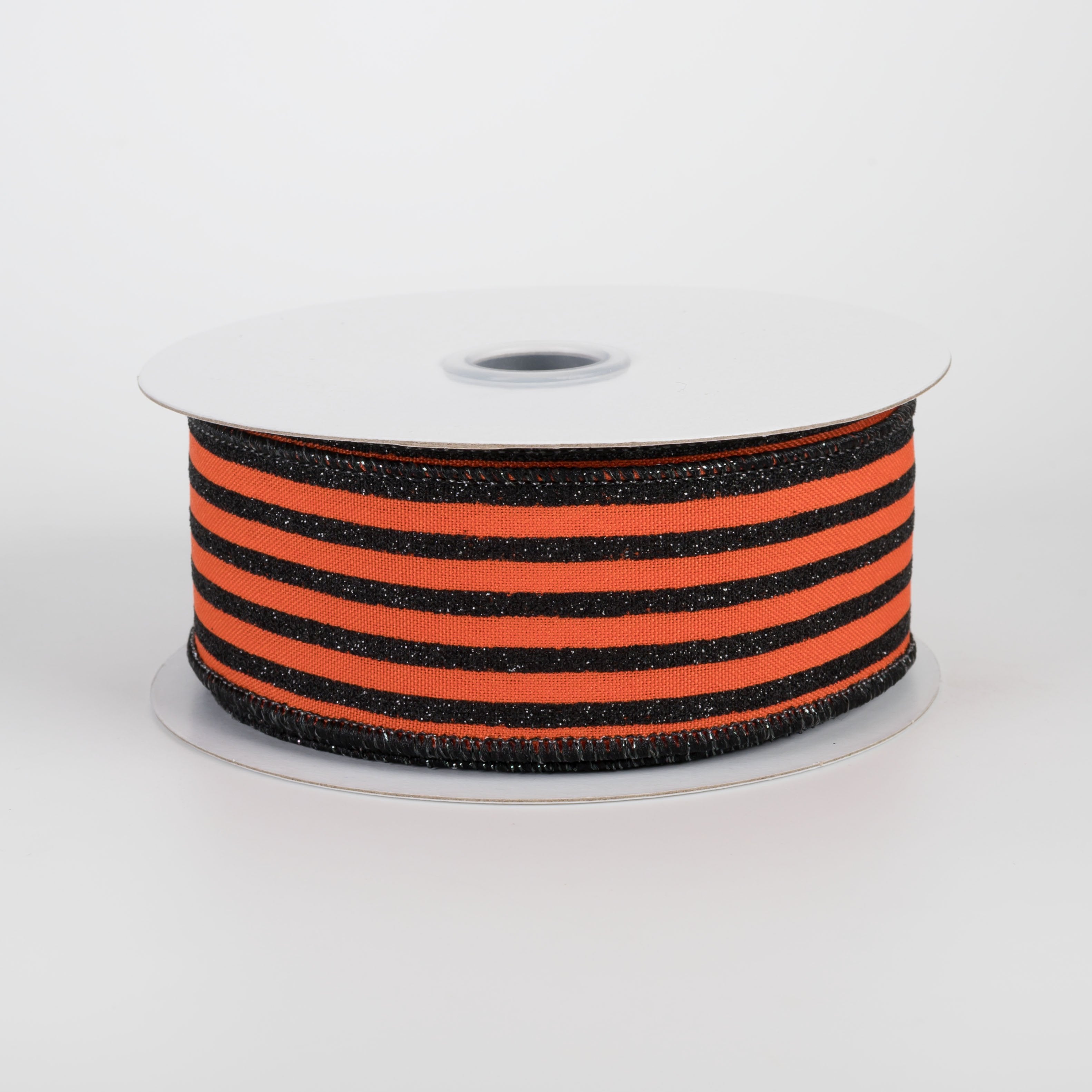 1.5" Glitter Vertical Stripe Ribbon: Black on Dark Orange (10 Yards) Item Number: RGF1970P2