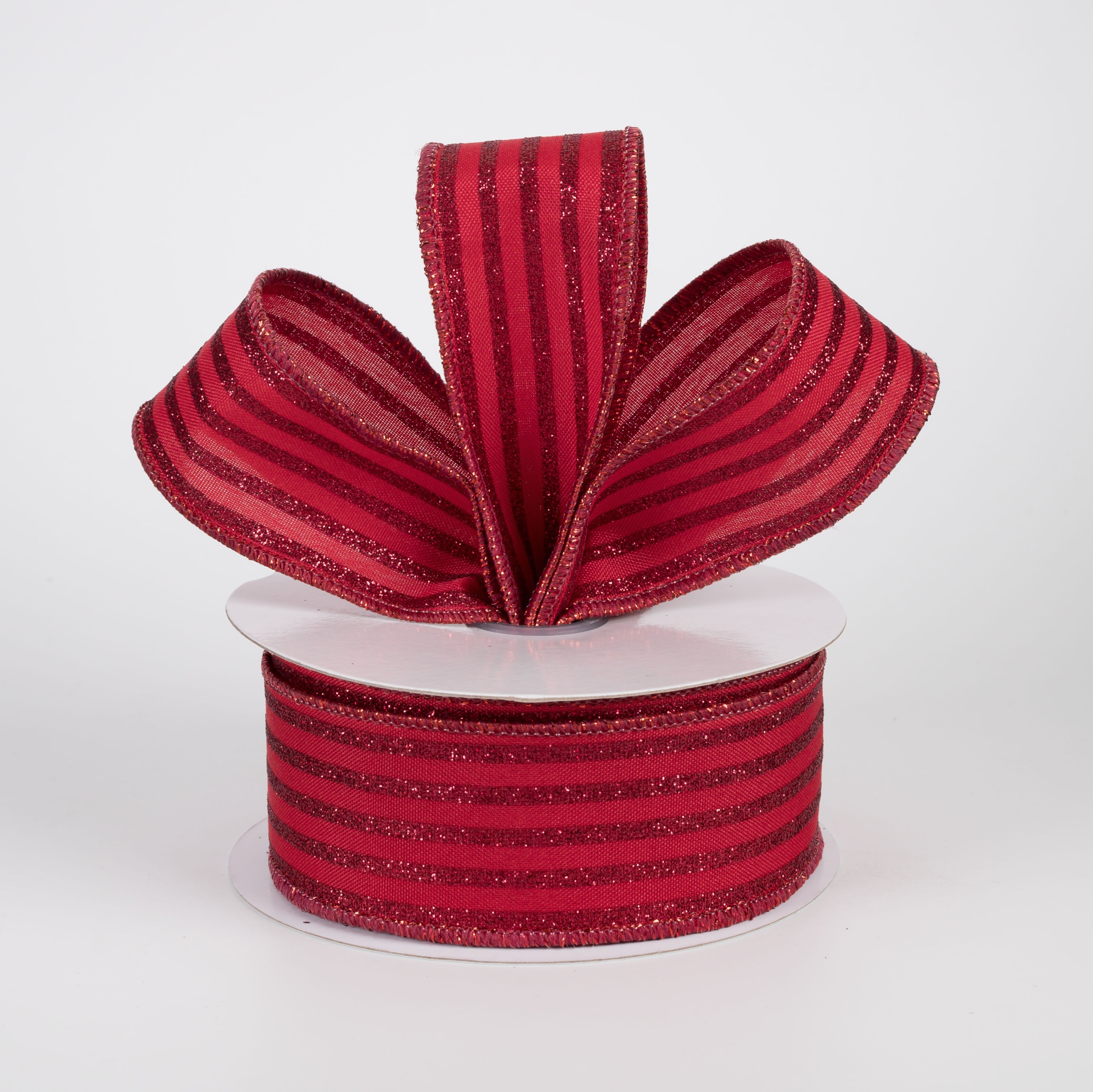 1.5" Glitter Vertical Stripe Ribbon: Burgundy on Cranberry (10 Yards) Lifestyle Photo