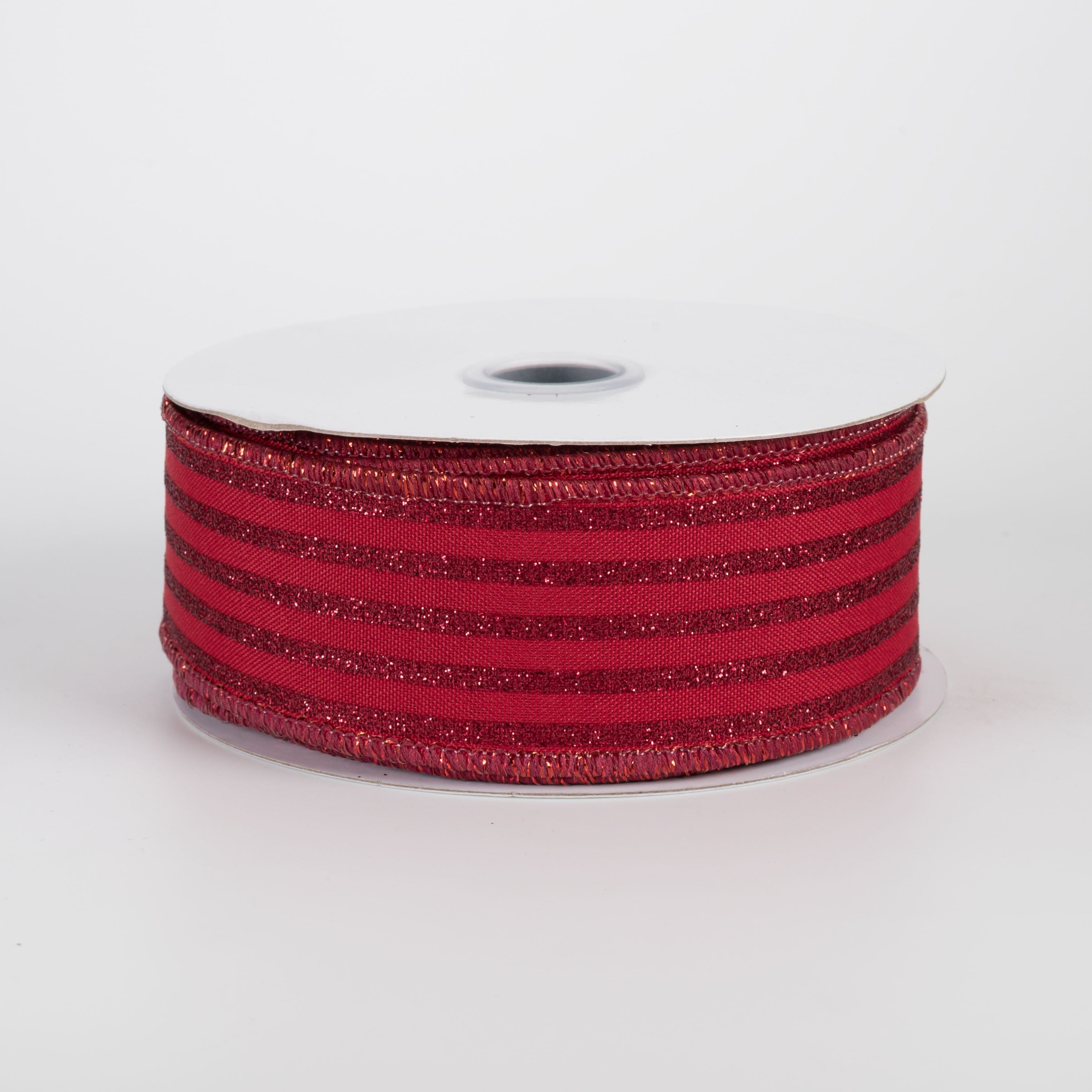 1.5" Glitter Vertical Stripe Ribbon: Burgundy on Cranberry (10 Yards) Item Number: RGF1970Y6
