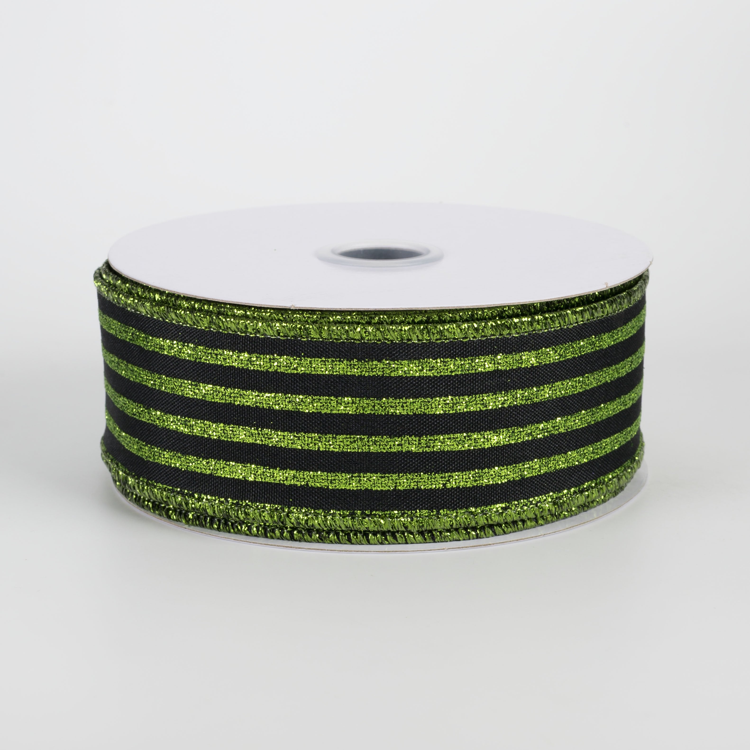 1.5" Glitter Vertical Stripe Ribbon: Lime Green on Black (10 Yards) Item Number: RGF1970YT