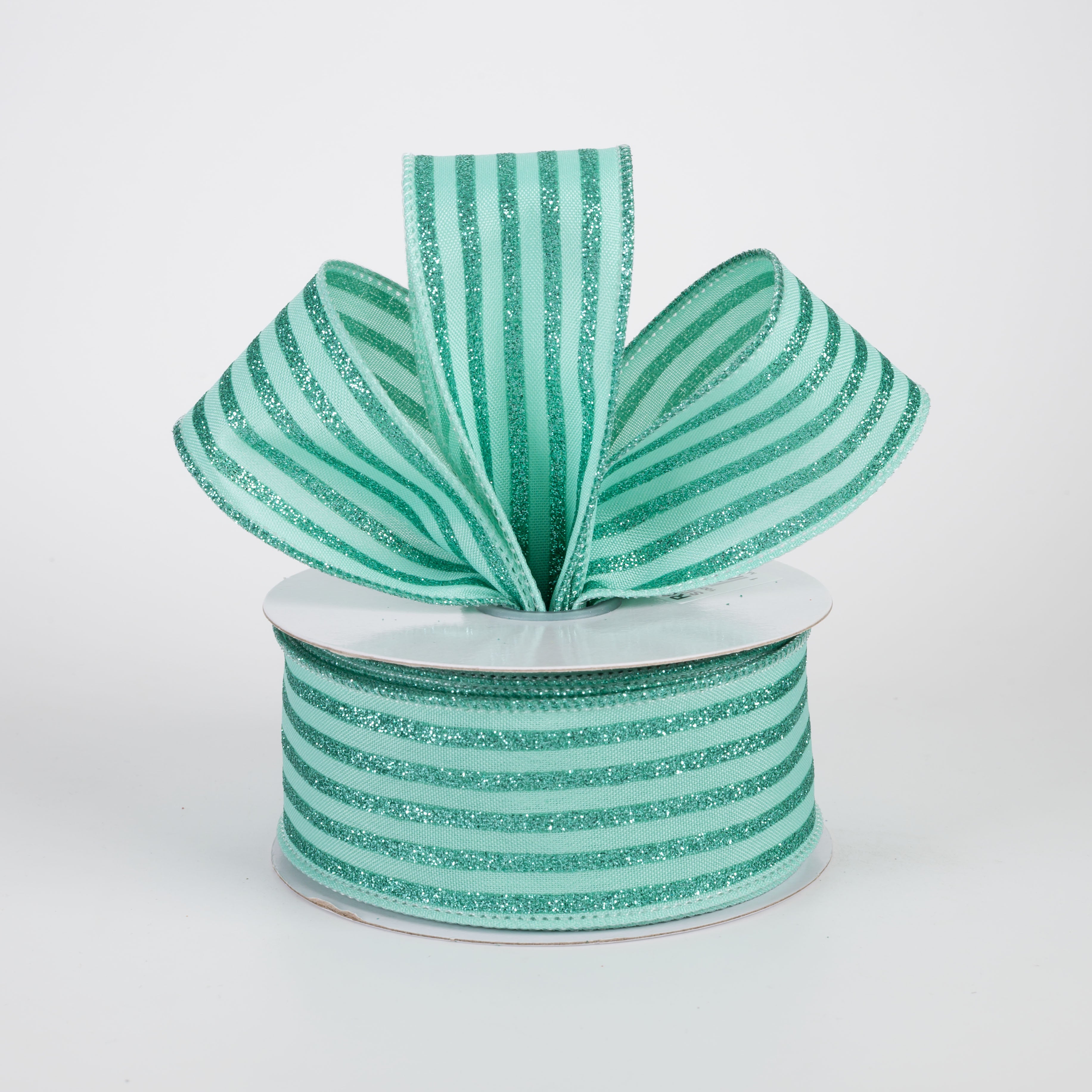 1.5" Glitter Vertical Stripe Ribbon: Mint Green (10 Yards) Lifestyle Photo
