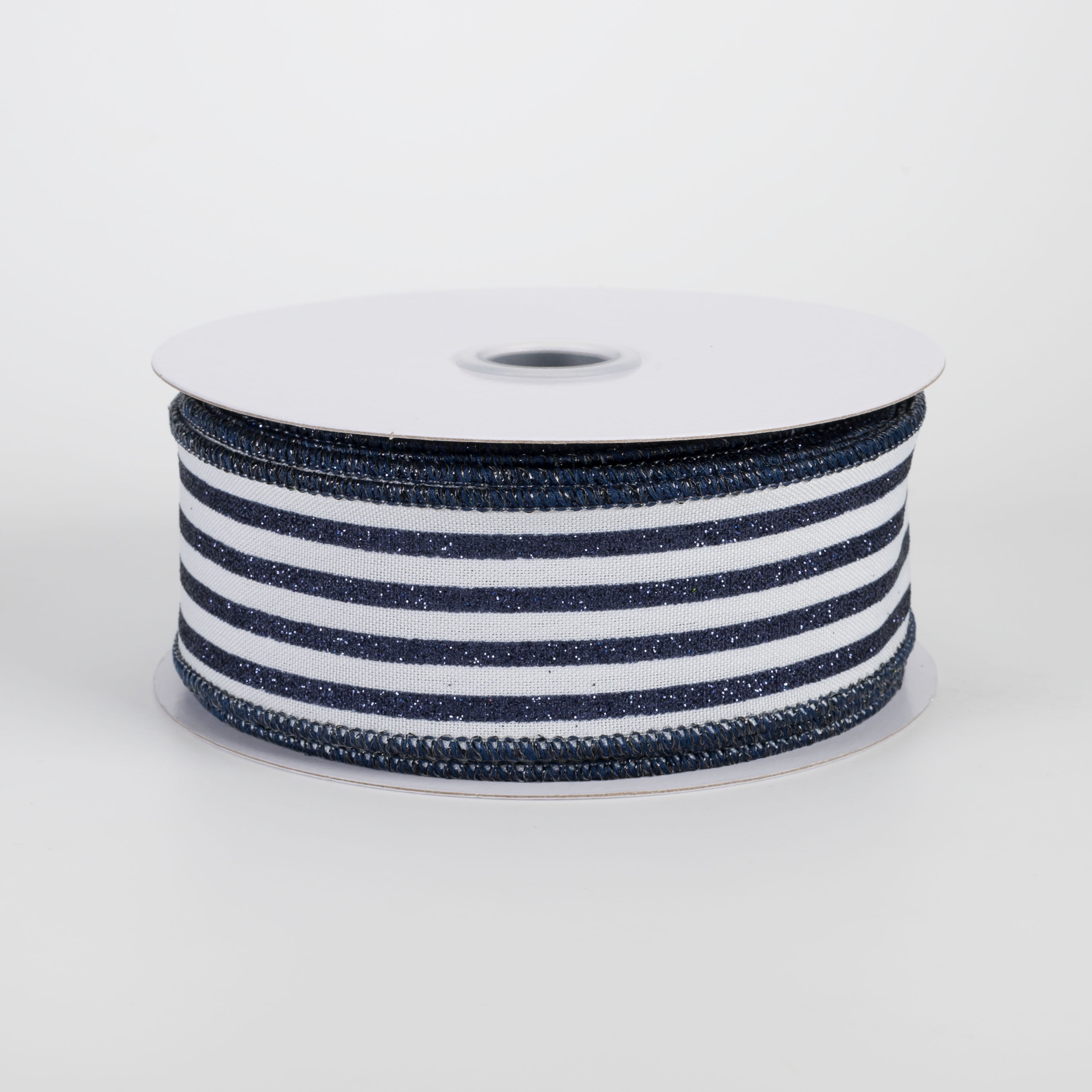 1.5" Glitter Vertical Stripe Ribbon: Navy on White (10 Yards) Item Number: RGF1970N9
