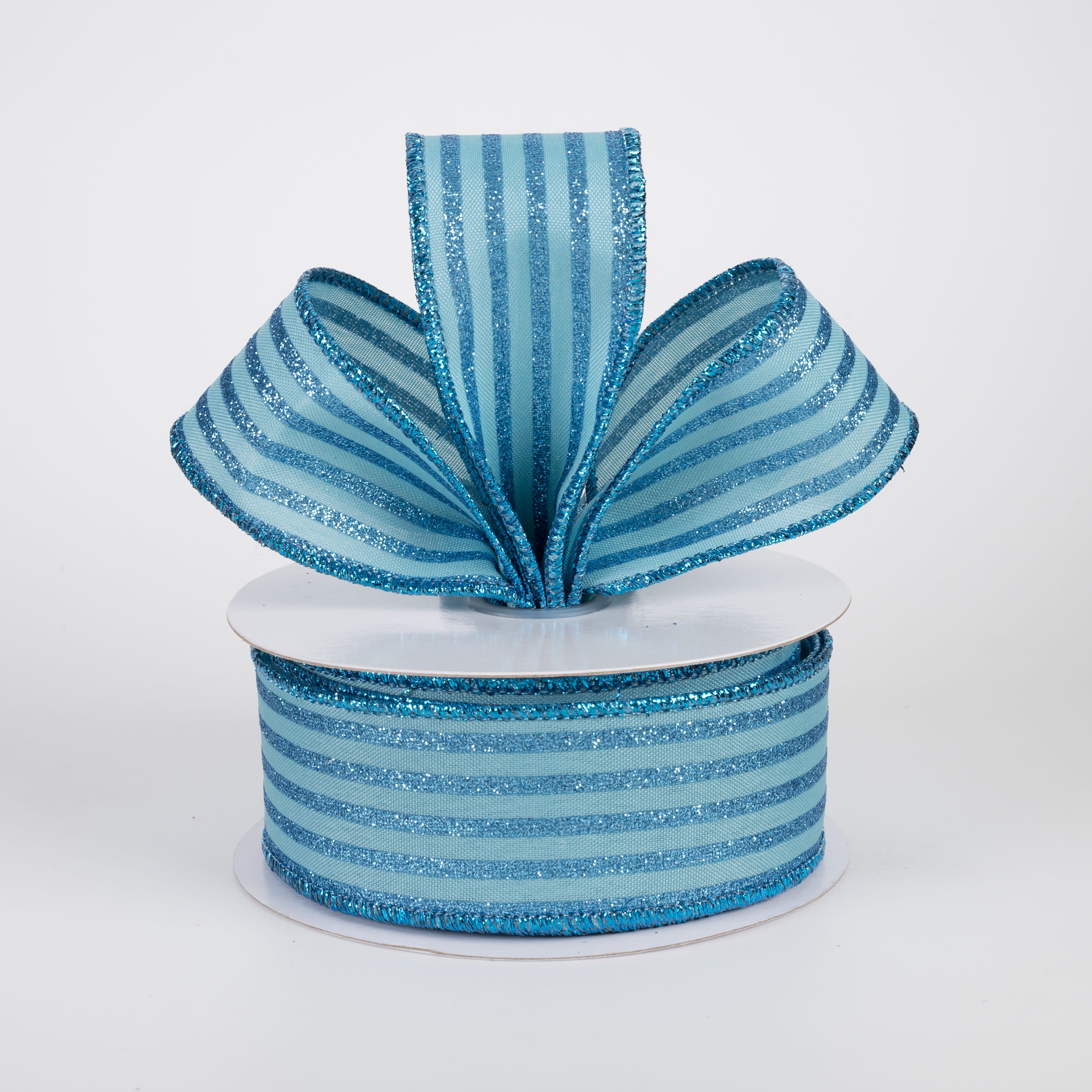 1.5" Glitter Vertical Stripe Ribbon: Smoke Blue (10 Yards) Lifestyle Photo