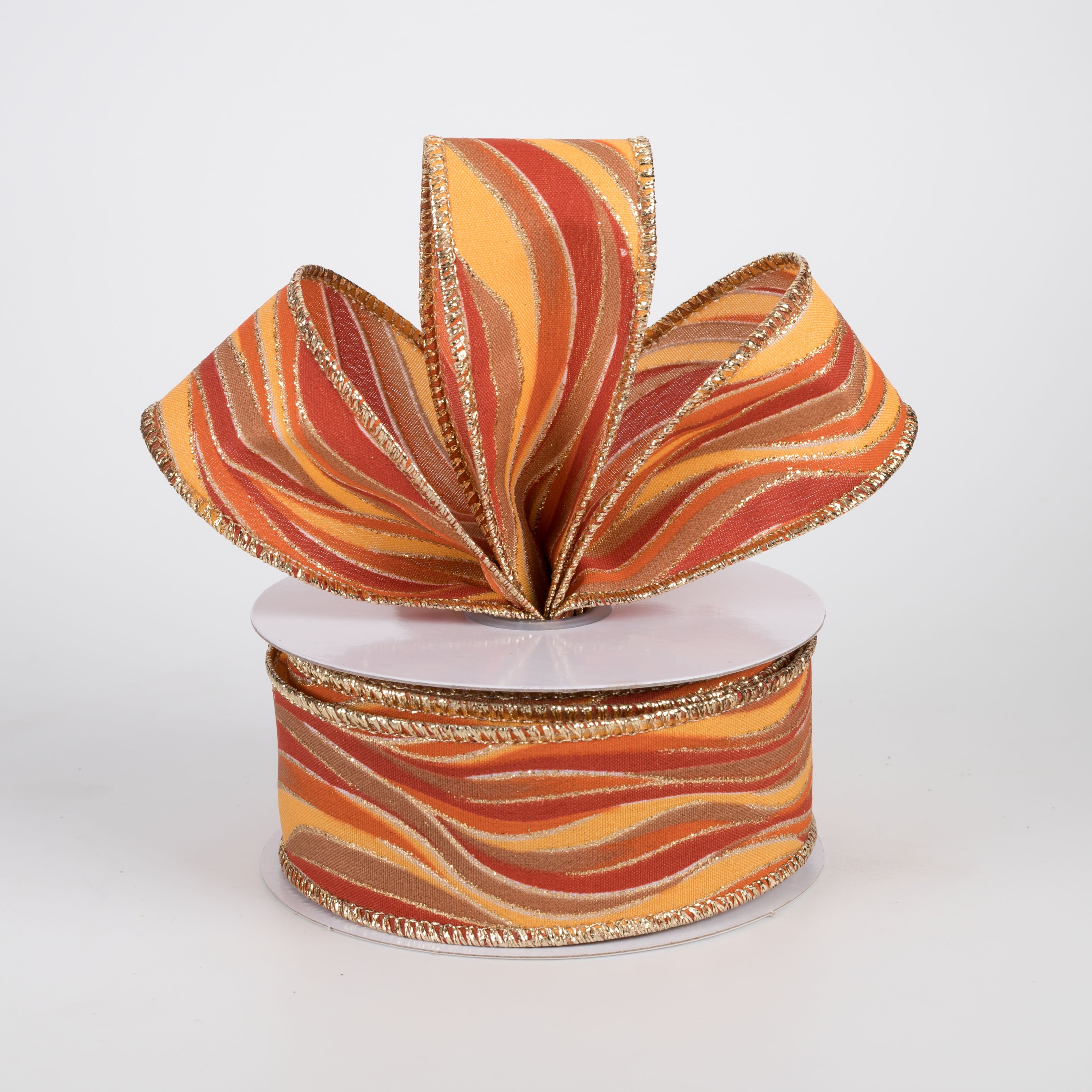 1.5" Glittered Wavy Stripes Ribbon: Orange, Rust, Tan & Mustard (10 Yards) Lifestyle Photo