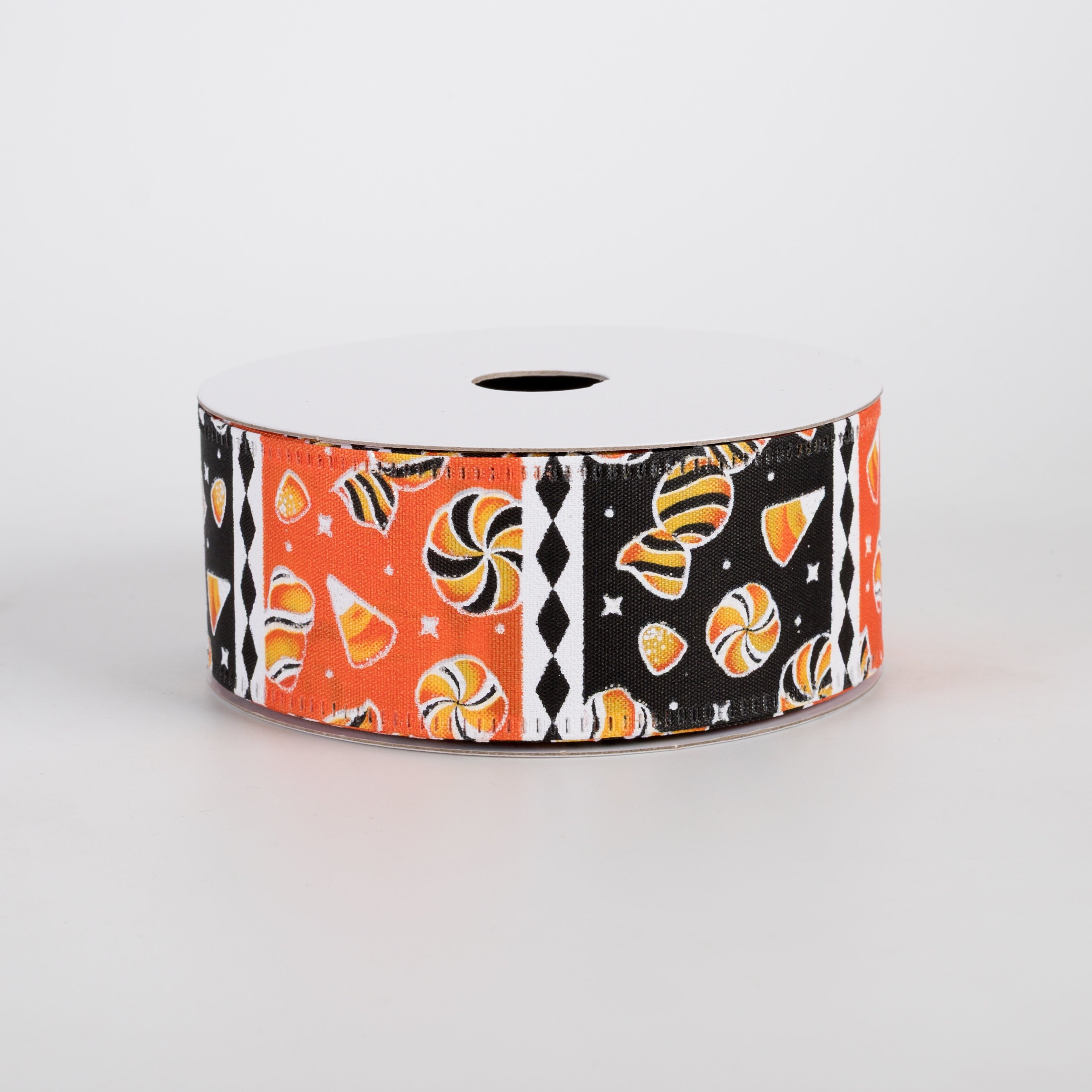 1.5" Halloween Candy Cubes Ribbon: Orange & Black (10 Yards) Item Number: 56610-09-19