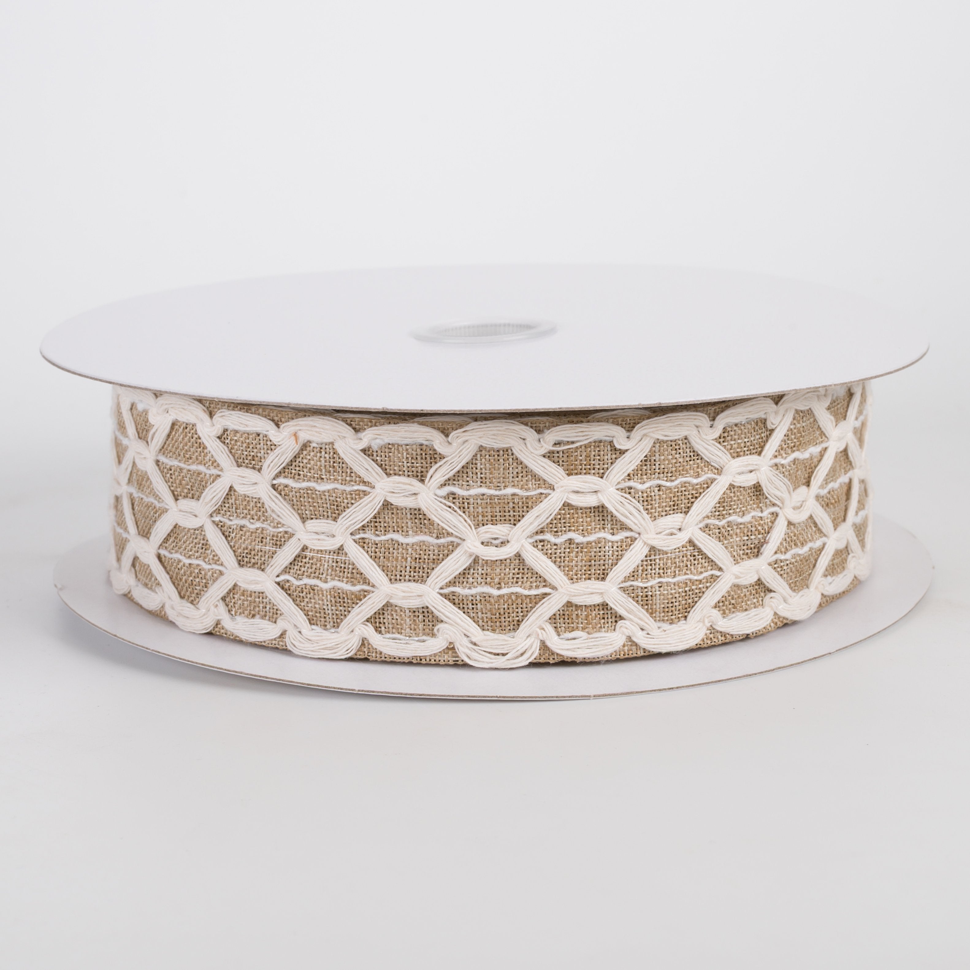 1.5" Ivory Scalloped Weave on Linen Ribbon: Natural (10 Yards) Item Number: 41538-09-15