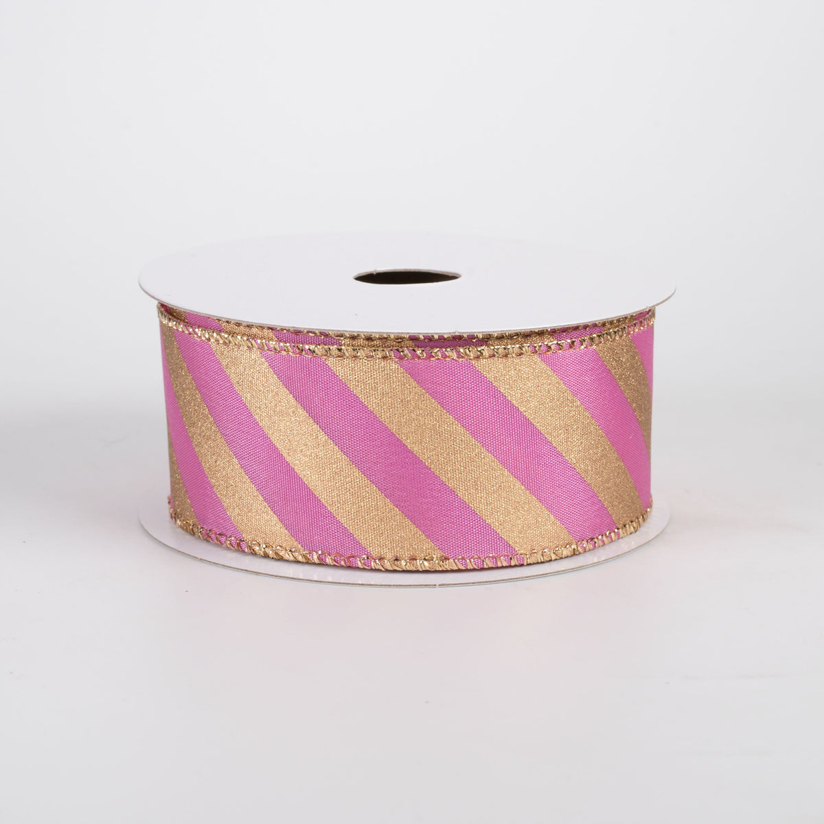 1.5" Metallic Diagonal Stripes Satin Ribbon: Gold on Dark Pink (10 Yards) Item Number: 72507-09-15