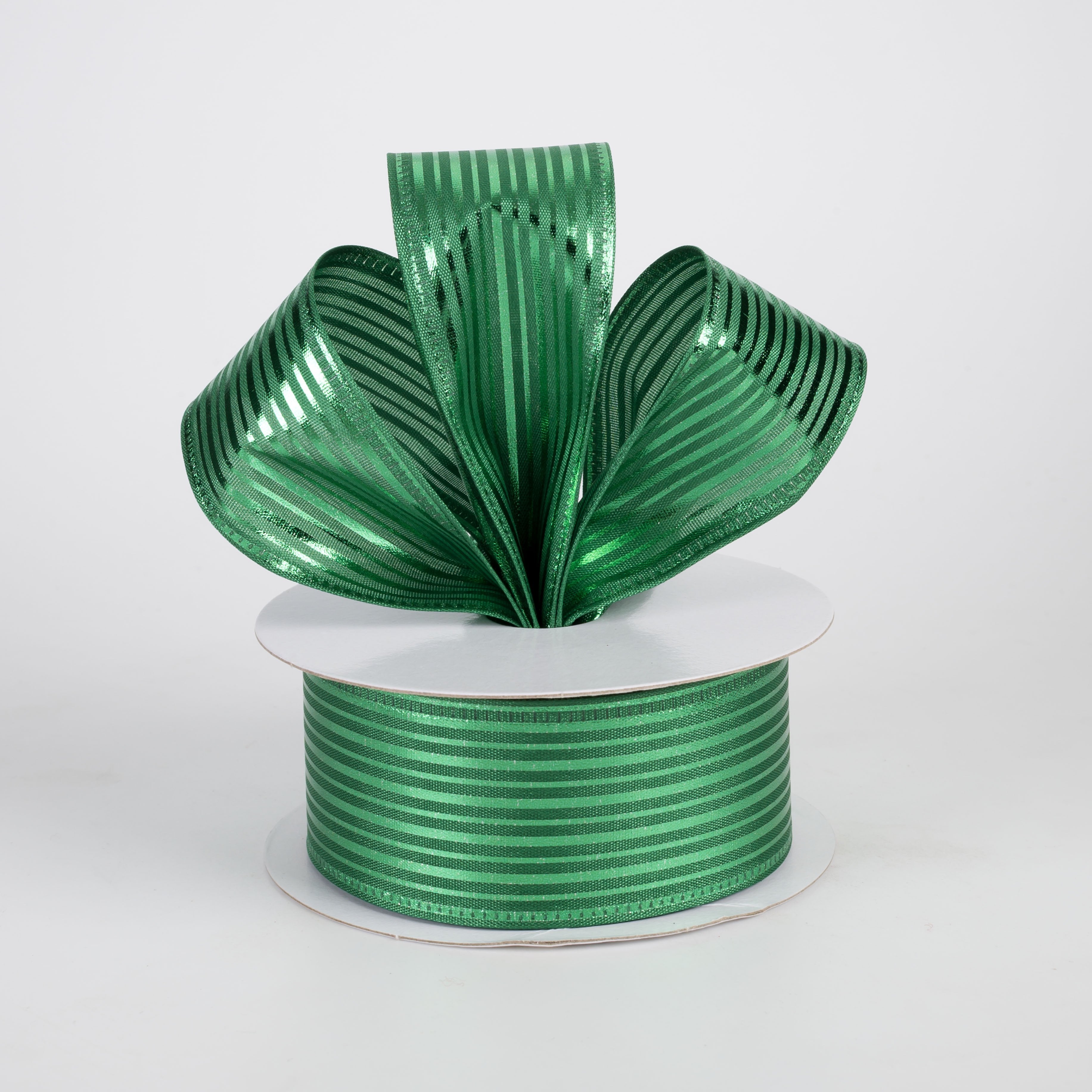1.5" Metallic Embossed Vertical Grain Satin Ribbon: Emerald Green (10 Yards) Lifestyle Photo