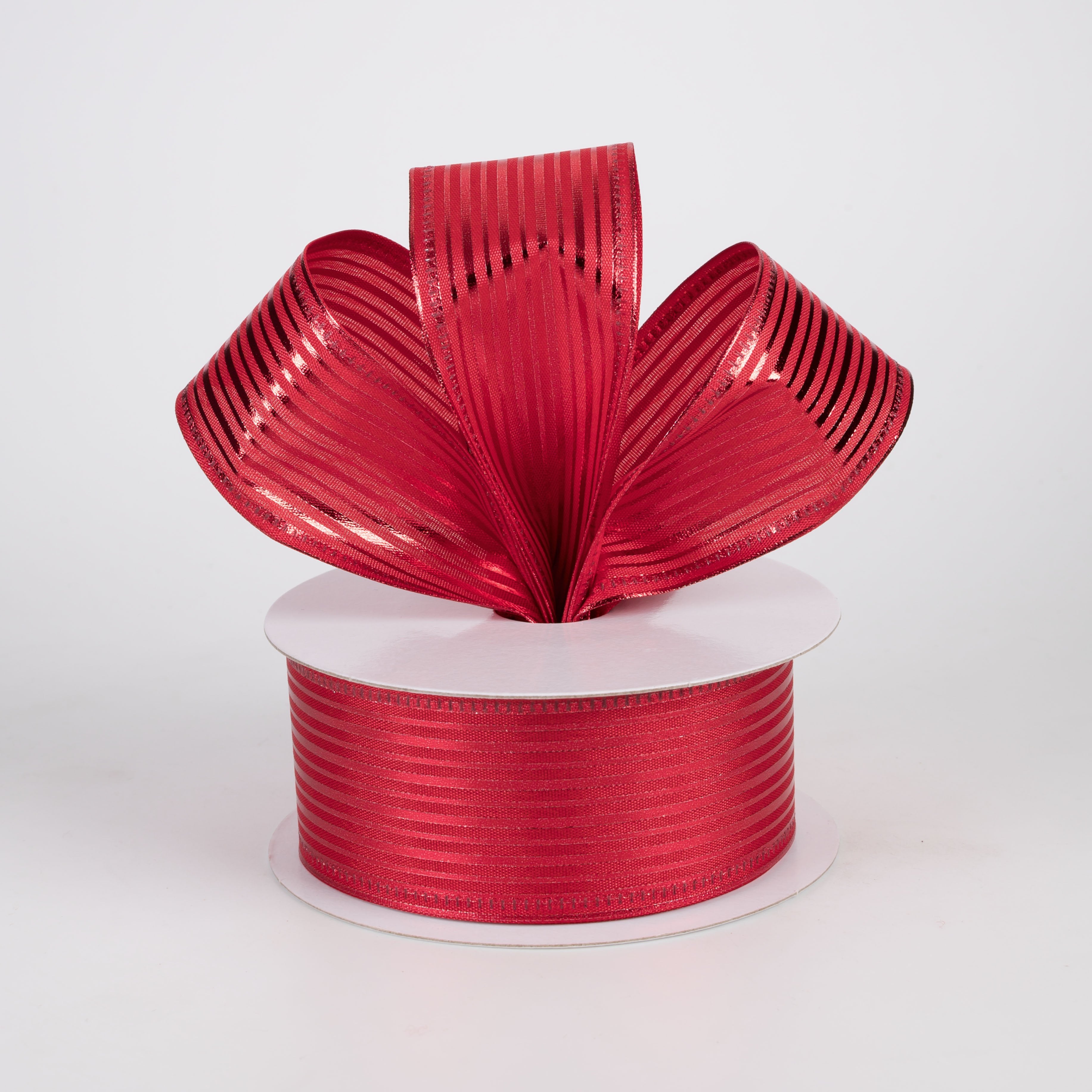 1.5" Metallic Embossed Vertical Grain Satin Ribbon: Red (10 Yards) Lifestyle Photo