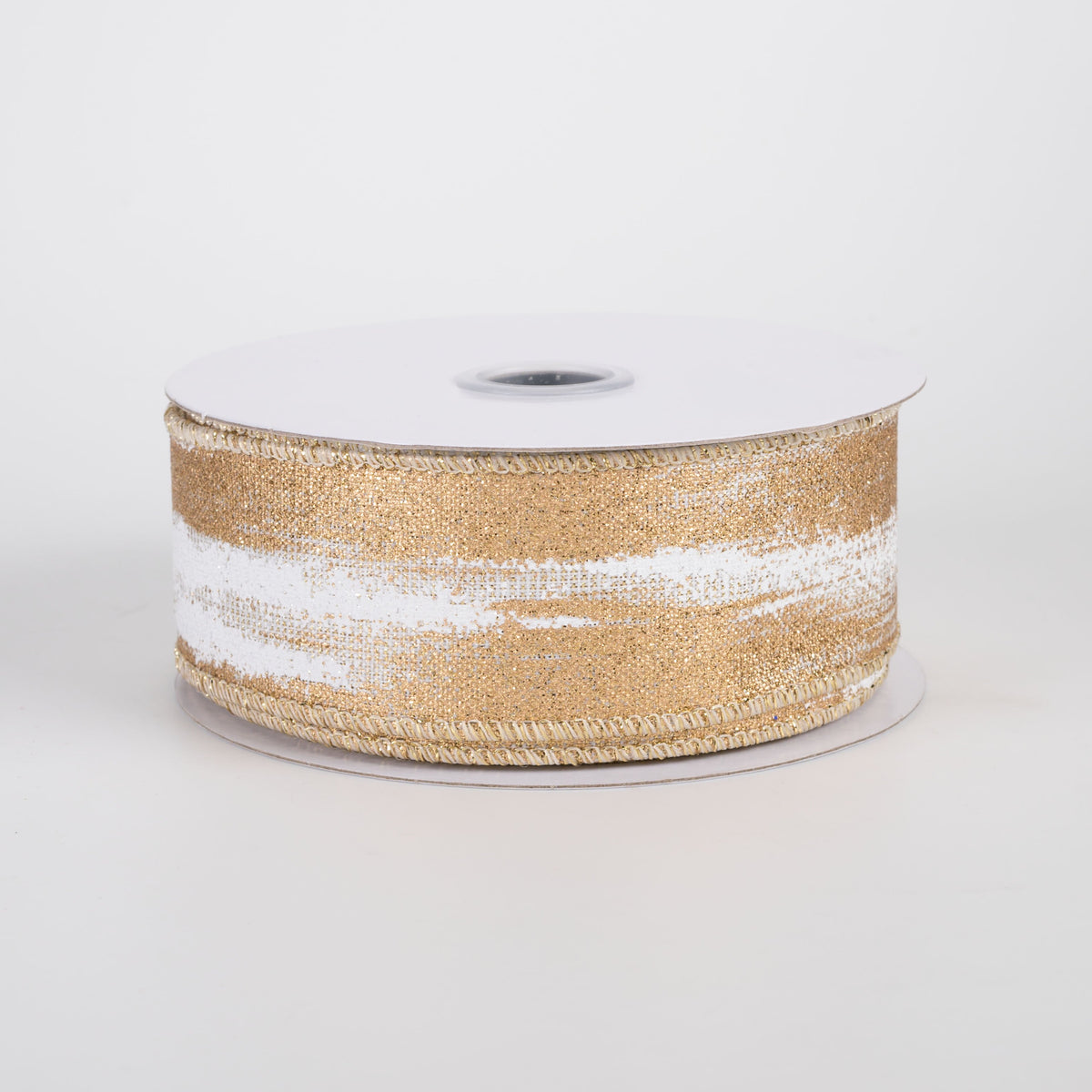1.5" Metallic Glitter Paint Strokes Ribbon: Gold & White (10 Yards) Item Number: RGH147208