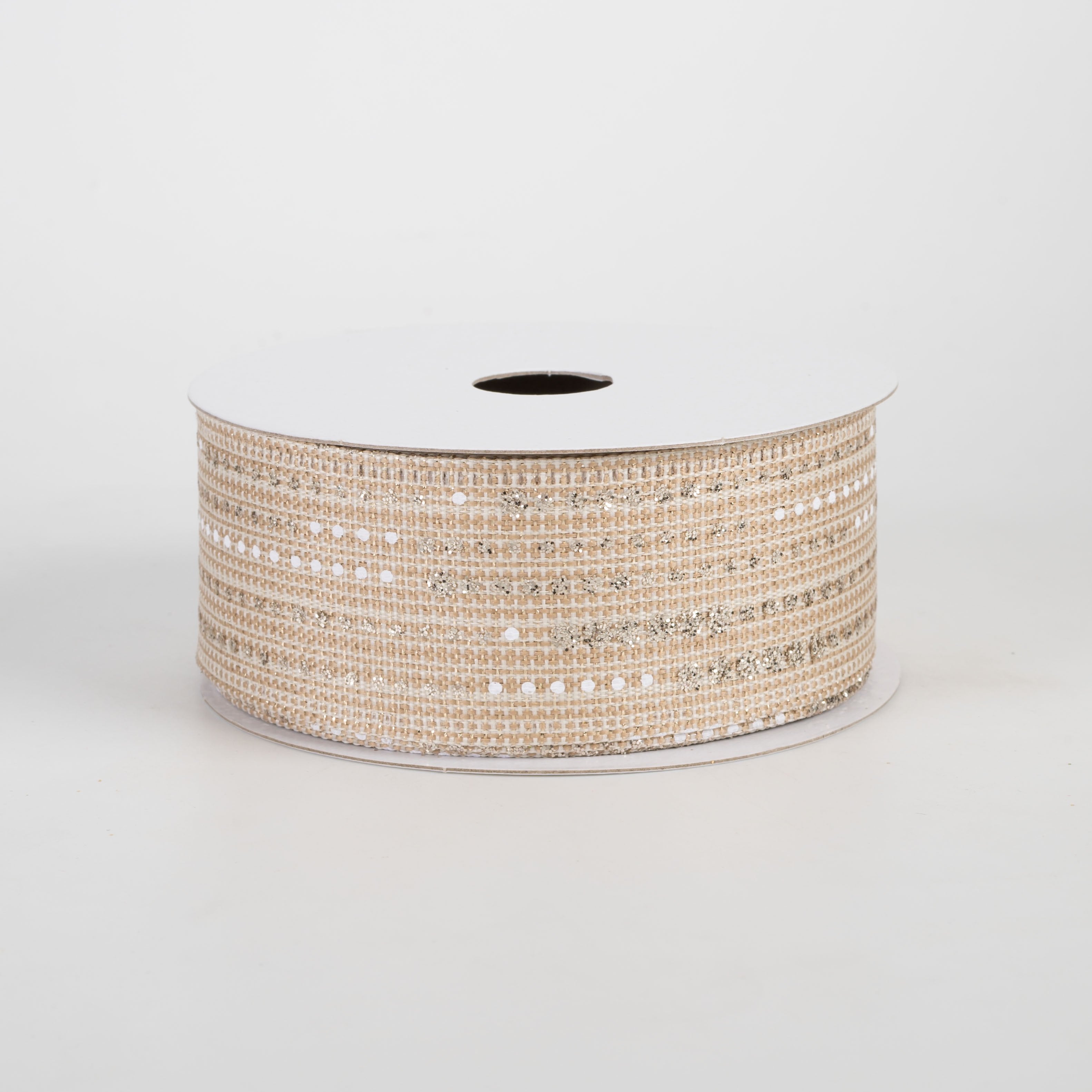 1.5" Metallic Linen Dotted Stripes Ribbon: Light Gold (10 Yards) Item Number: 76636-09-14