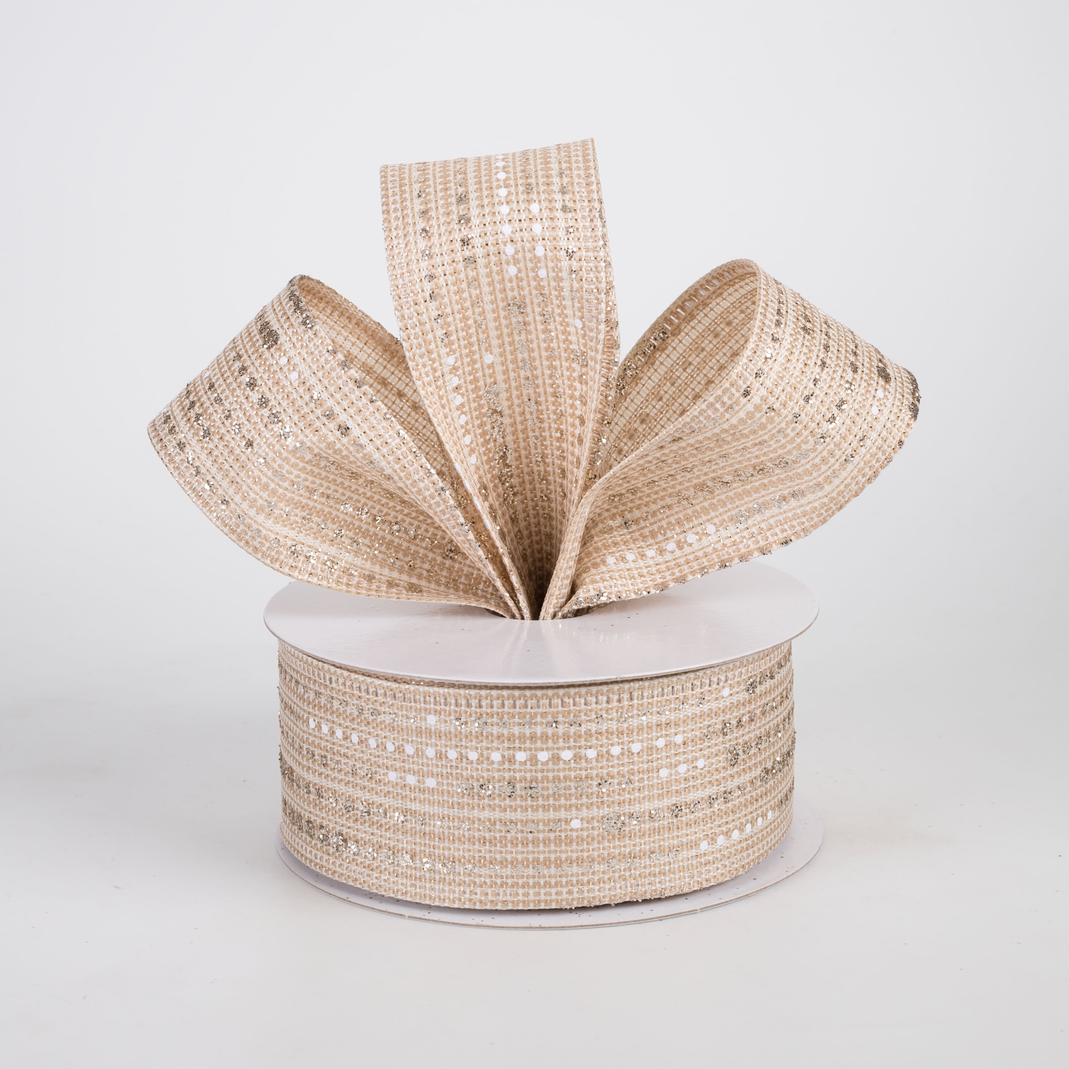 1.5" Metallic Linen Dotted Stripes Ribbon: Light Gold (10 Yards) Lifestyle Photo