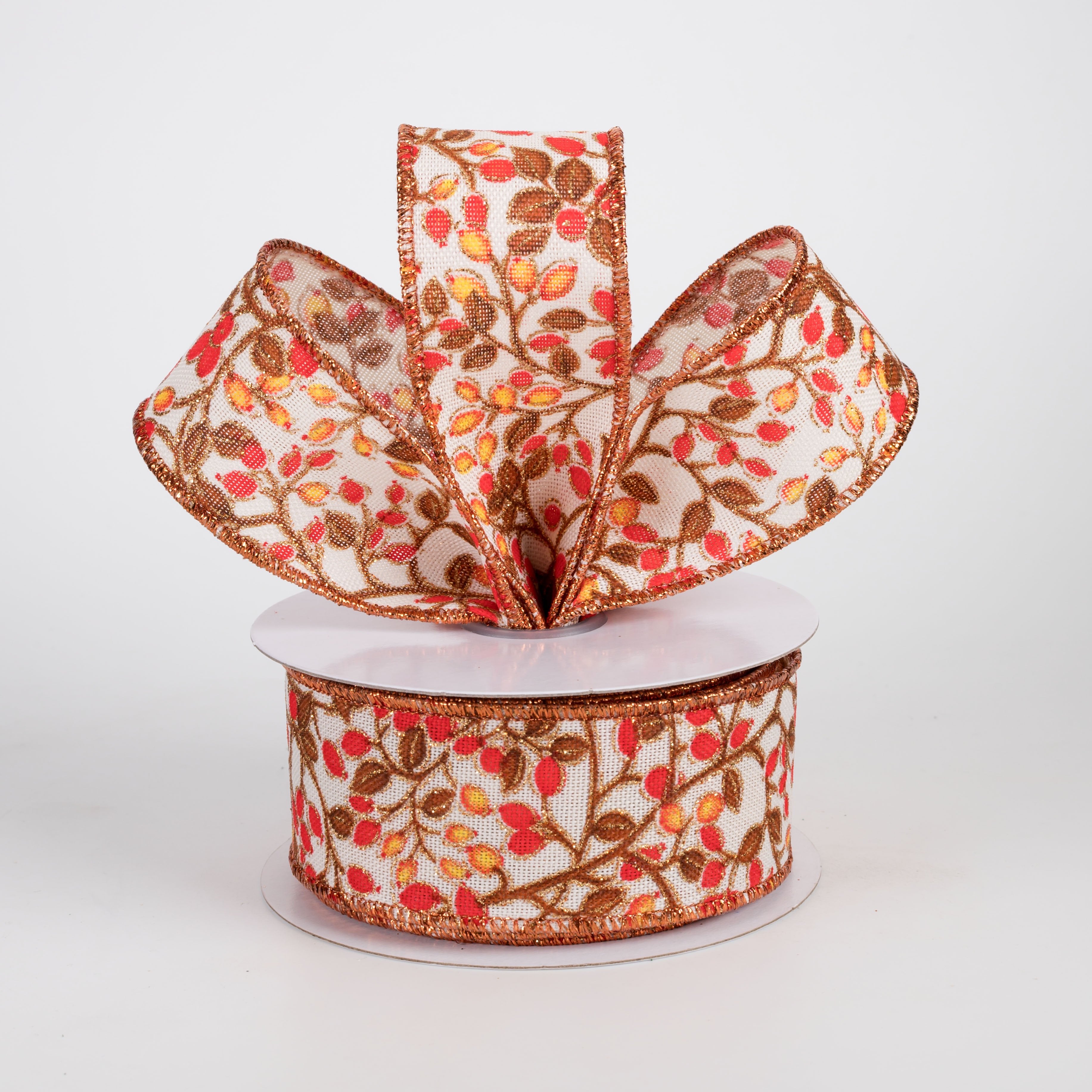 1.5" Mini Berries on Vines Ribbon: Fall Hues on Ivory (10 Yards) Lifestyle Photo