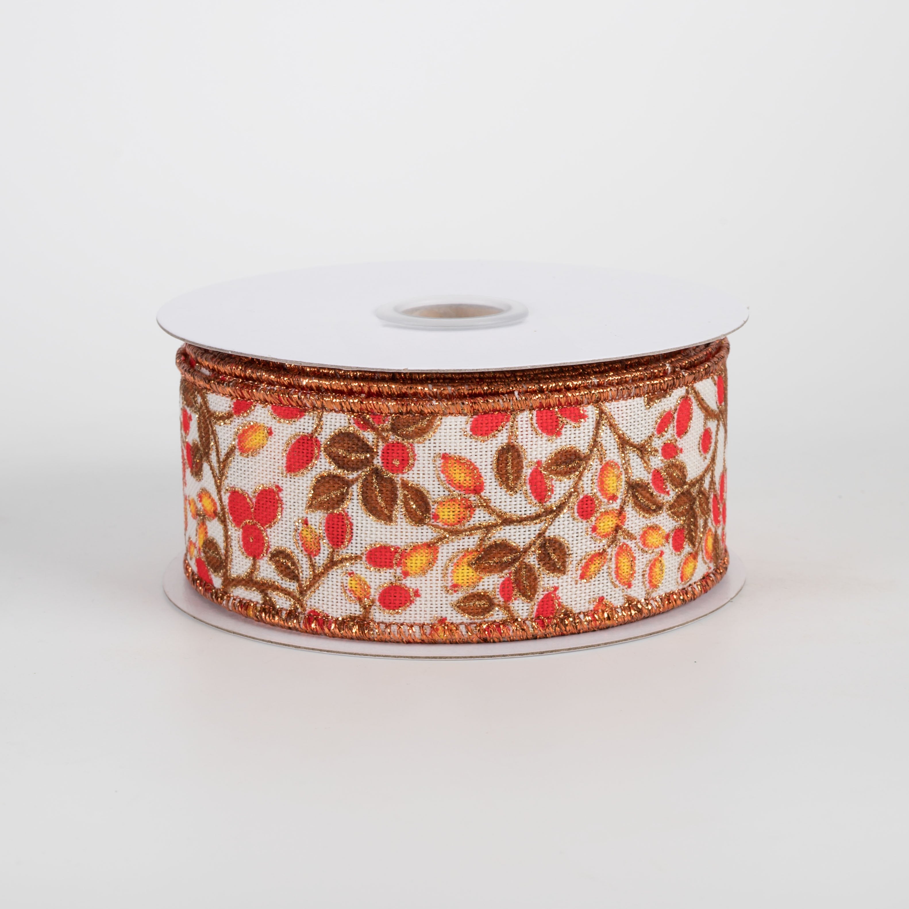 1.5" Mini Berries on Vines Ribbon: Fall Hues on Ivory (10 Yards) Item Number: RGF170138