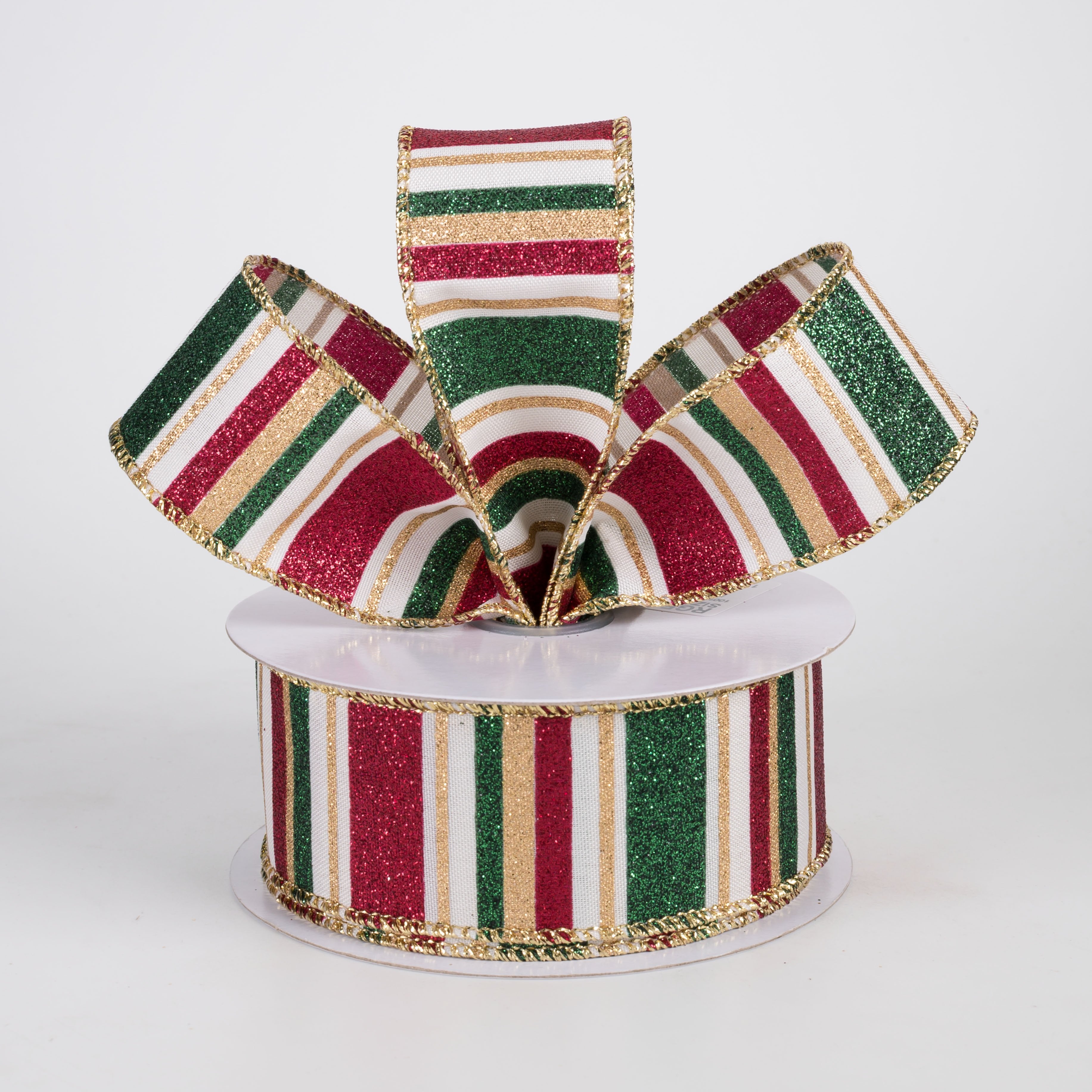 1.5" Multi Glitter Stripes Ribbon: Cream, Hunter Green, Burgundy & Gold (10 Yards) Lifestyle Photo