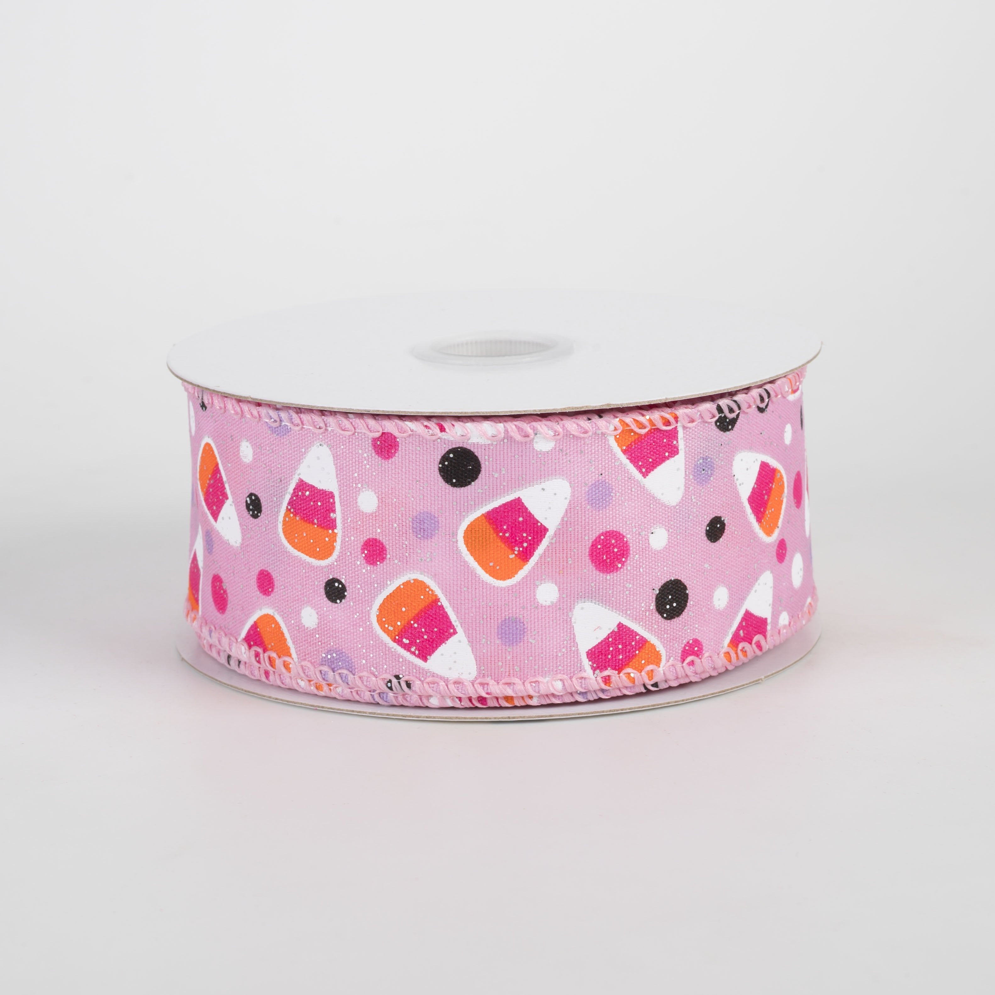 1.5" Pastel Candy Corn Glittered Satin Ribbon: Pink (10 Yards) Item Number: 51608-09-03
