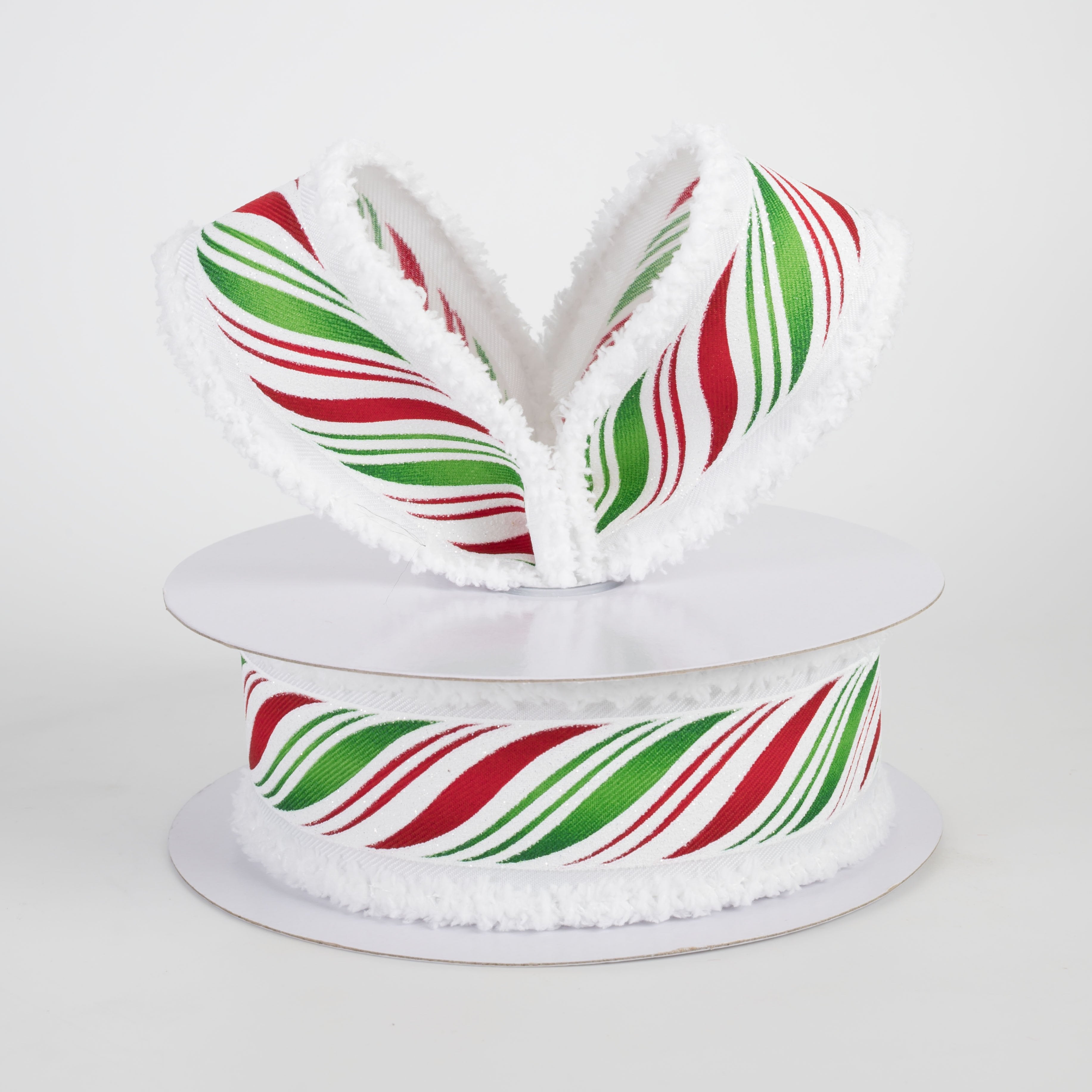 1.5" Peppermint Candy Cane Twist Drift Edge Ribbon: Red & Green (10 Yards) Lifestyle Photo