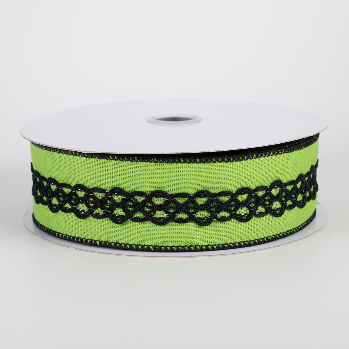 1.5" Royal Canvas & Lace Ribbon: Lime Green & Black (10 Yards) Item Number: RGC8112LT