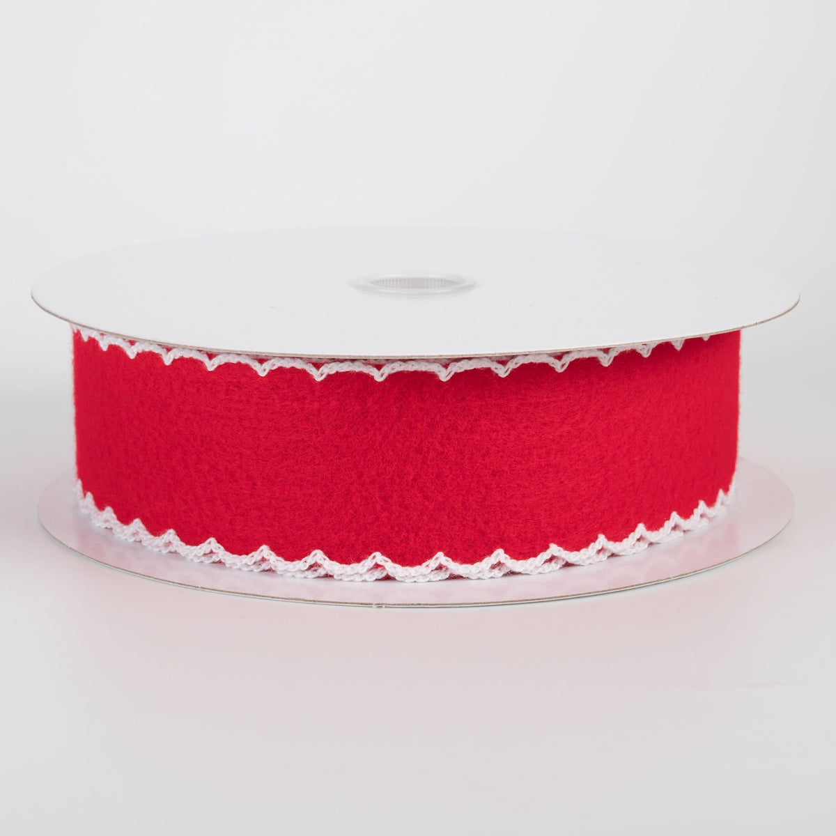1.5" Scalloped Edge Felt Ribbon: Red & White (10 Yards) Item Number: 73573-09-12