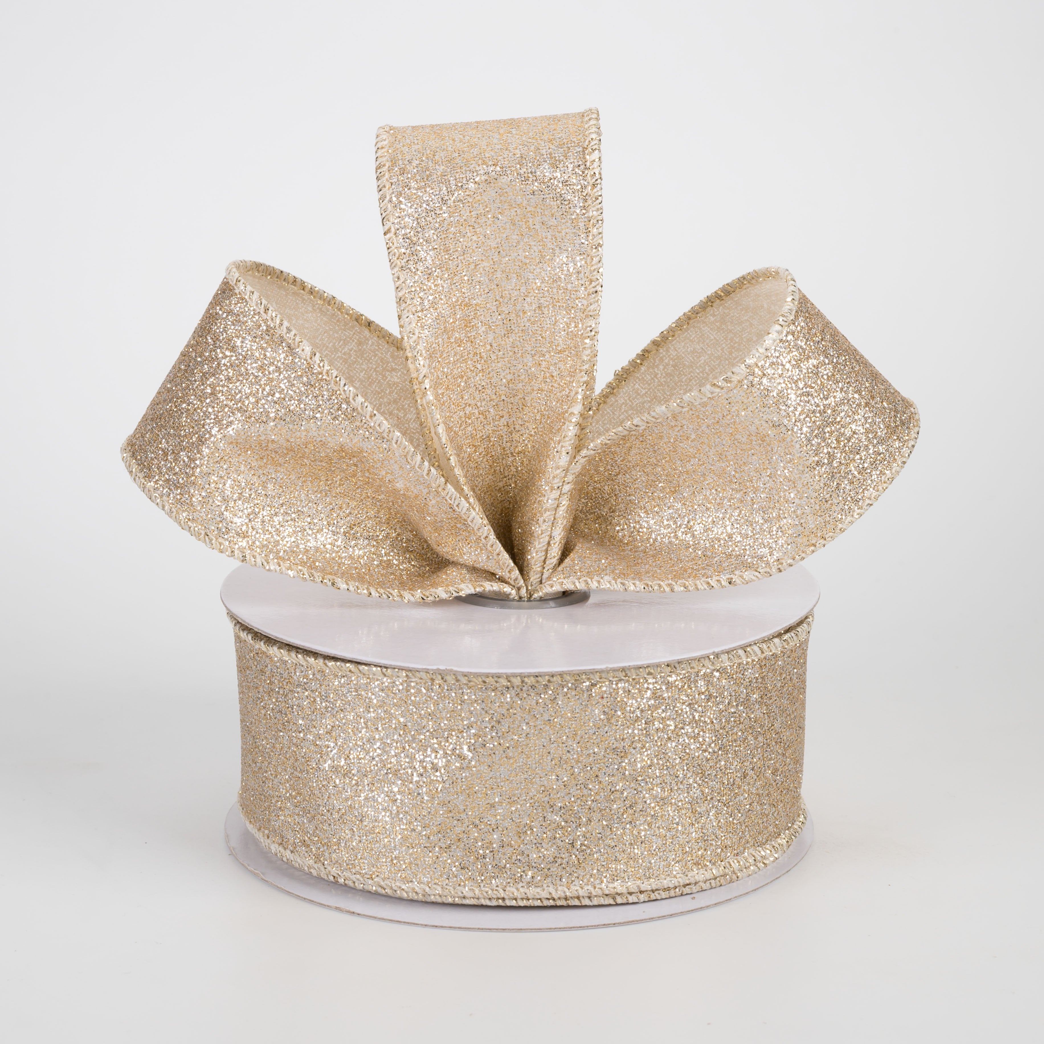 1.5" Shimmer Glitter Ribbon: Champagne Gold (10 Yards) Lifestyle Photo