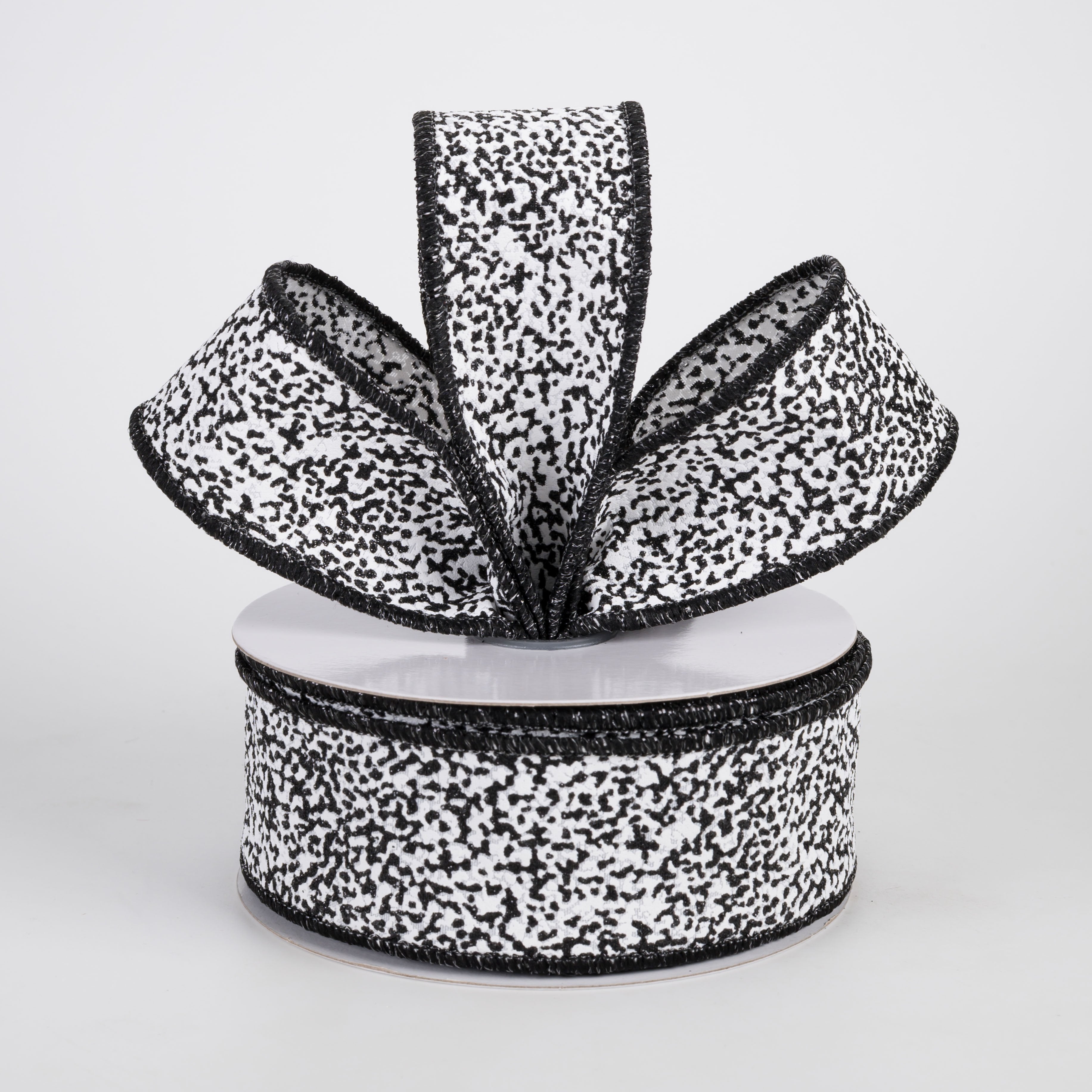 1.5" Snow Glitter Ribbon: White & Black (10 Yards) Lifestyle Photo