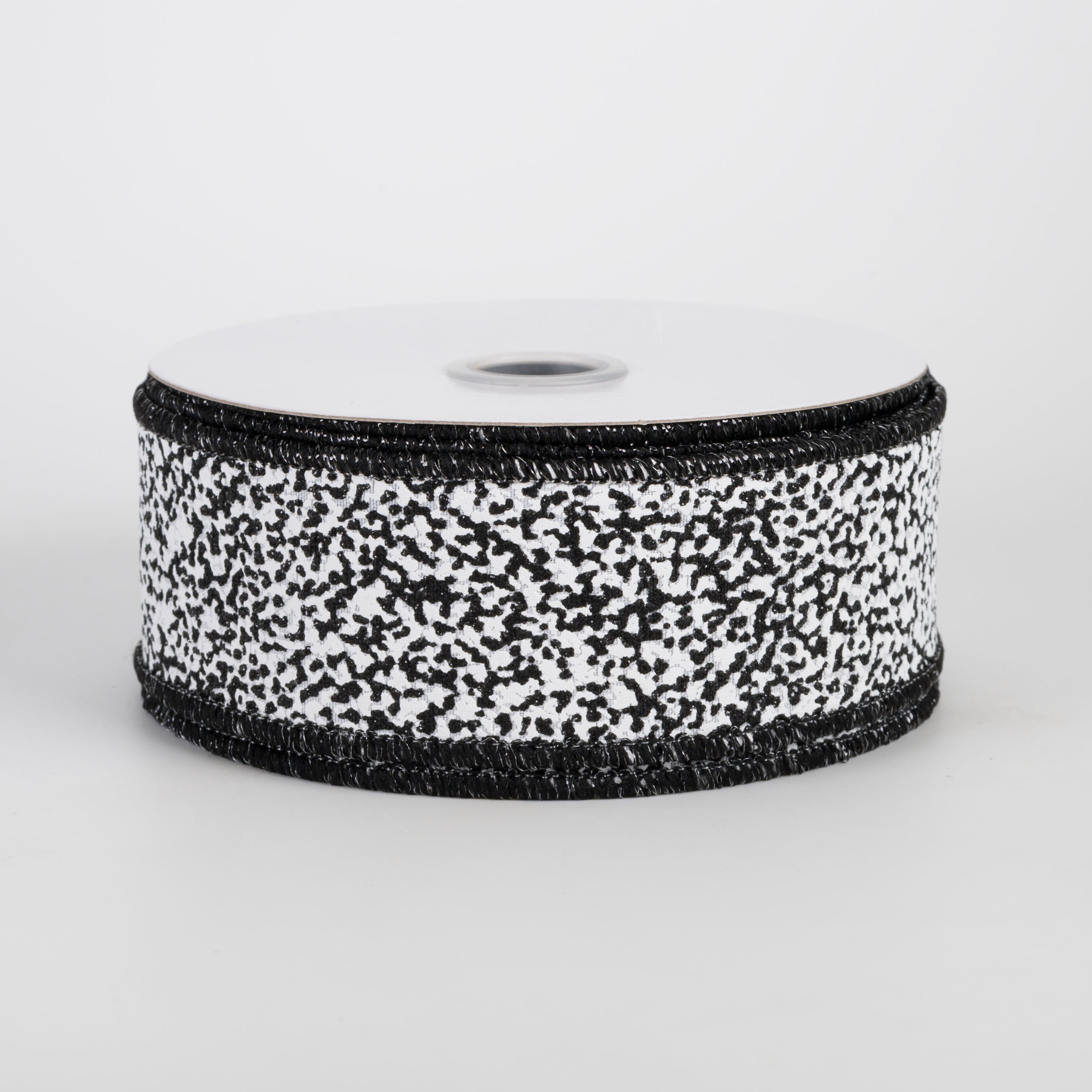 1.5" Snow Glitter Ribbon: White & Black (10 Yards) Item Number: RGF181302