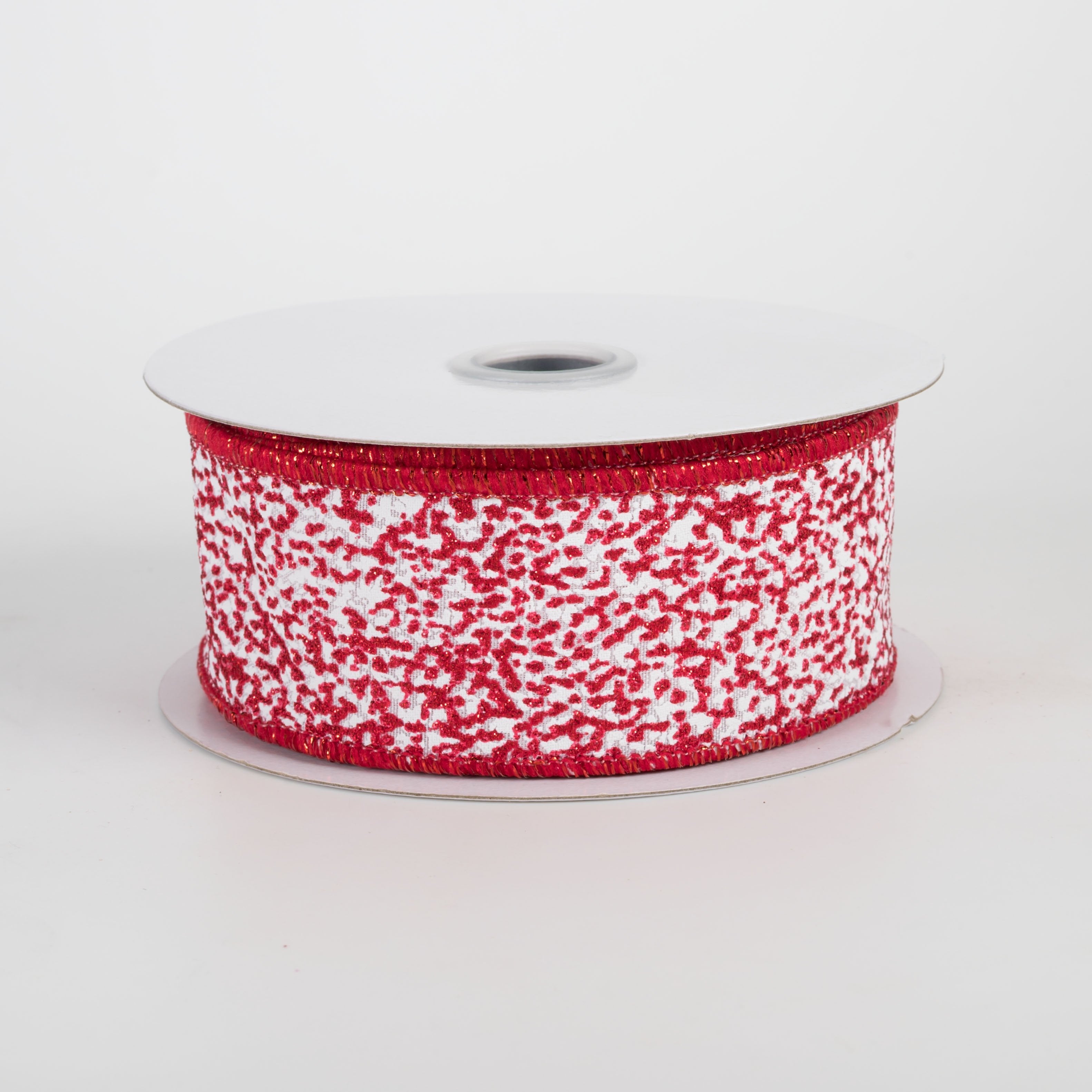 1.5" Snow Glitter Ribbon: White & Red (10 Yards) Item Number: RGF181324