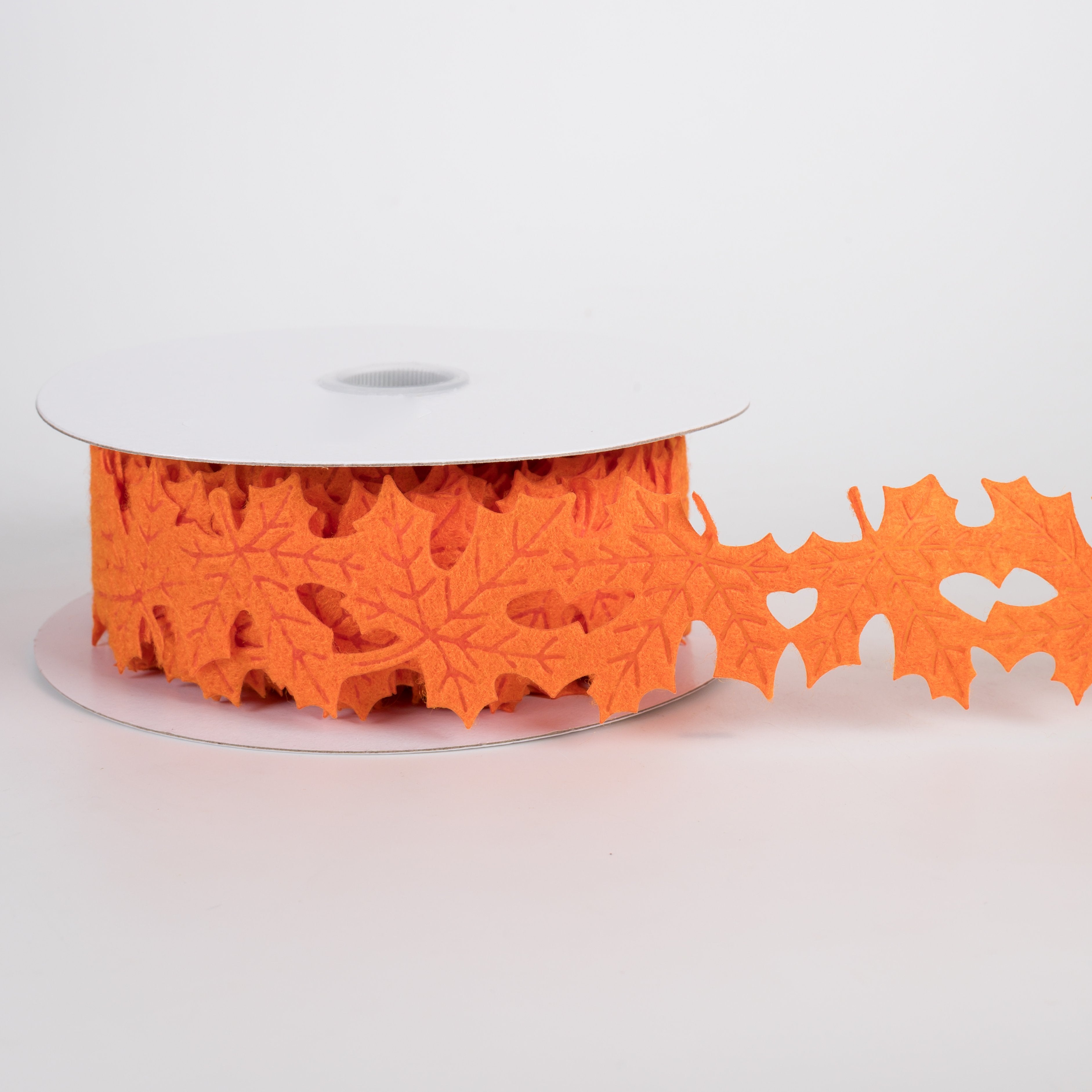 1.5" Unwired Felt Leaf Cutout Ribbon: Orange (10 Yards) Item Number: 65532-09-31