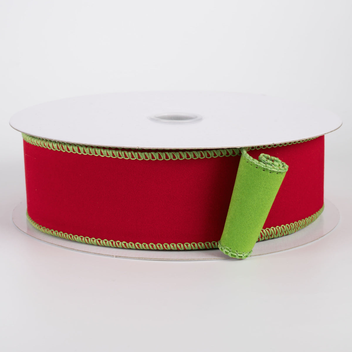 1.5" Velvet Backed Velvet Ribbon: Red & Lime Green (10 Yards) Item Number: 72549-09-29