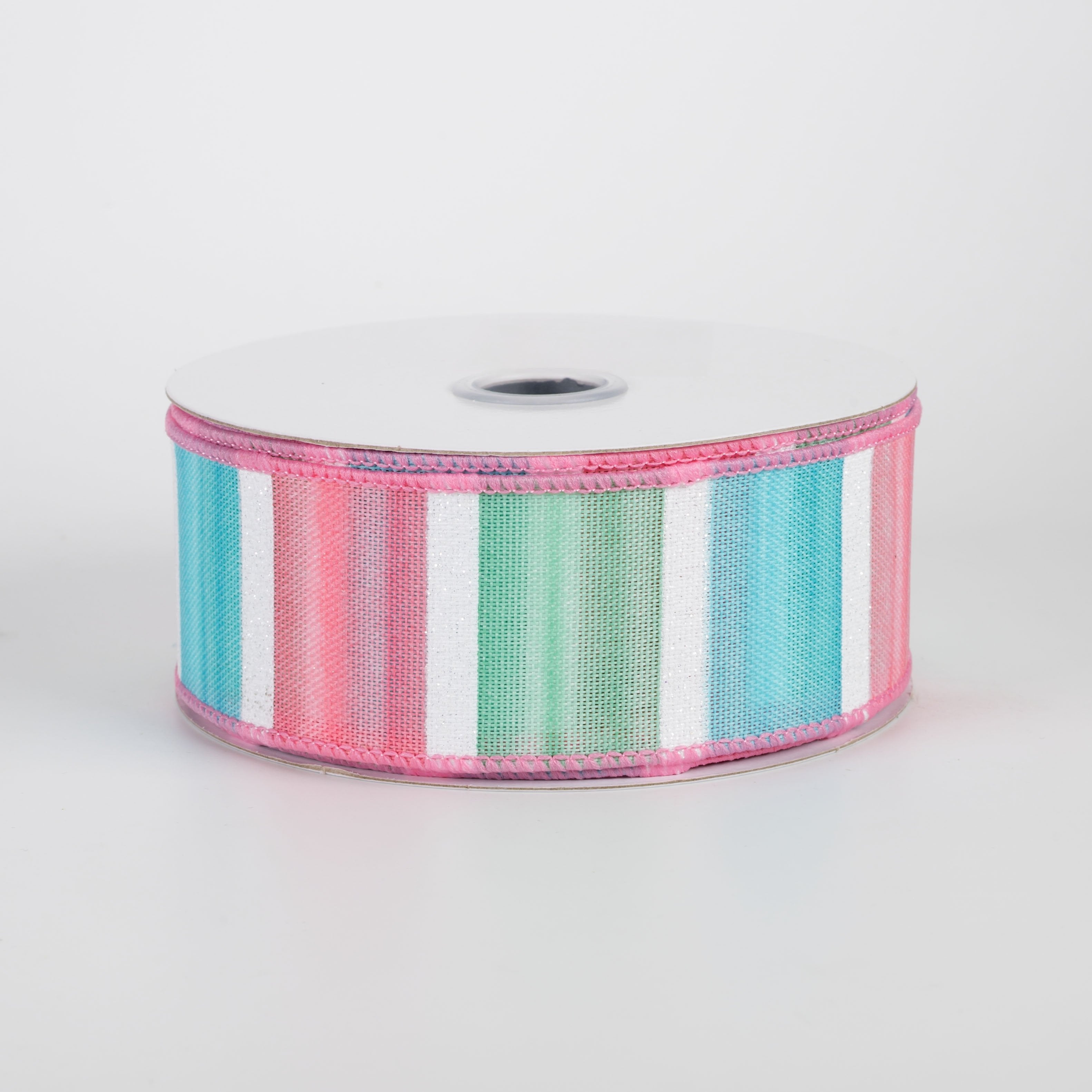 1.5" Watercolor Stripes Ribbon: Mint, Blue, Pink & White (10 Yards) Item Number: RGH1390TH