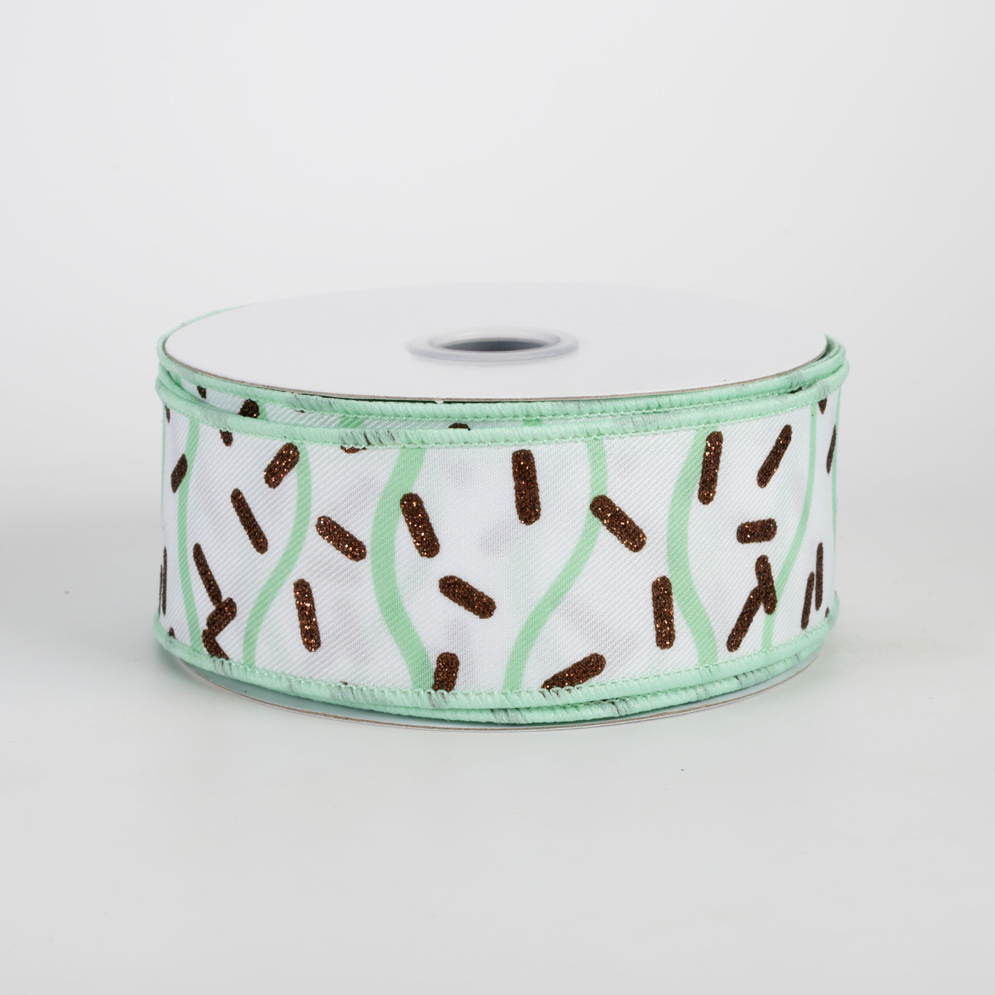 1.5" Wavy Stripes & Sprinkles Ribbon: Mint Chocolate (10 Yards) Item Number: RGH101227
