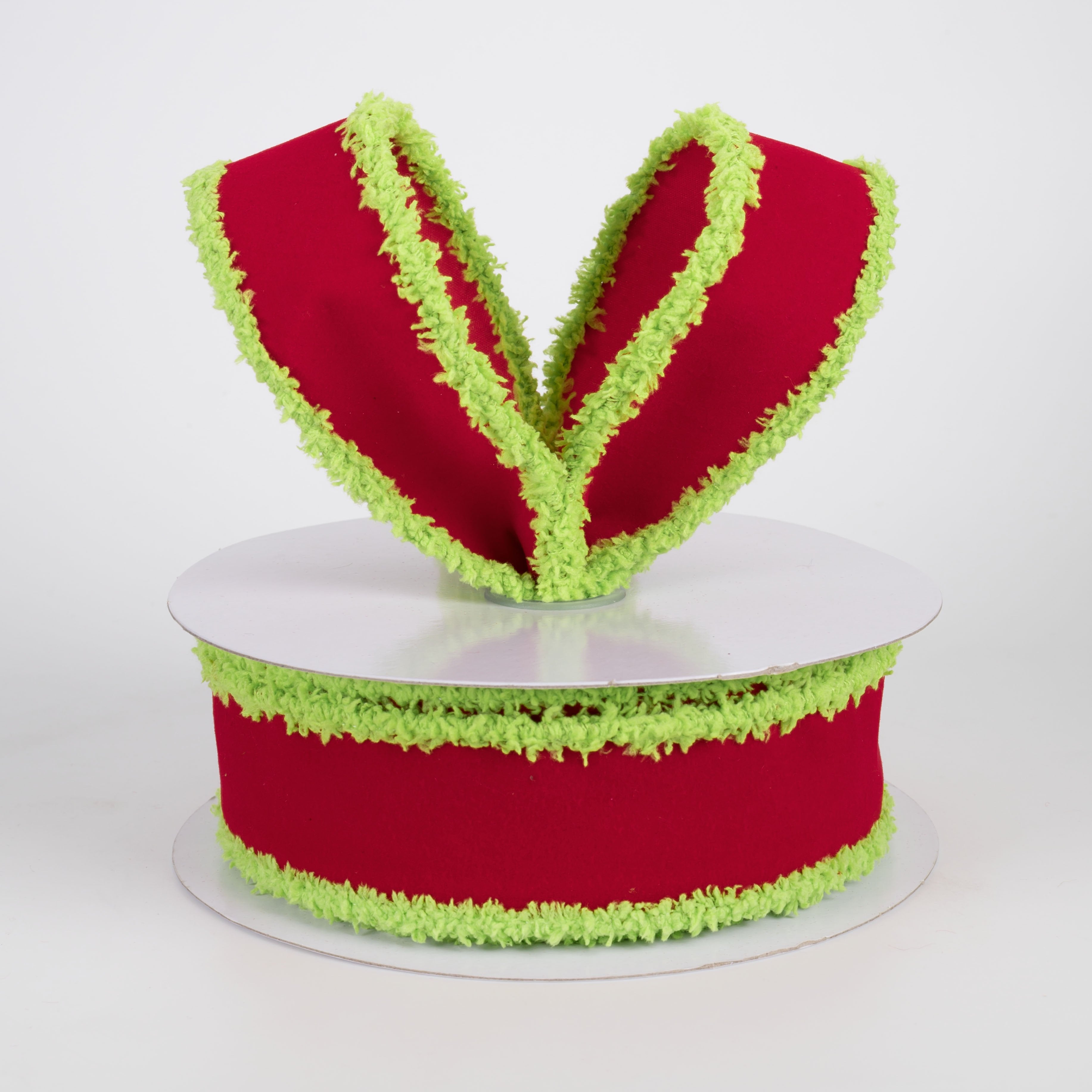 1.5" Wired Velvet Drift Edge Ribbon: Red with Lime Green (10 Yards) Lifestyle Photo