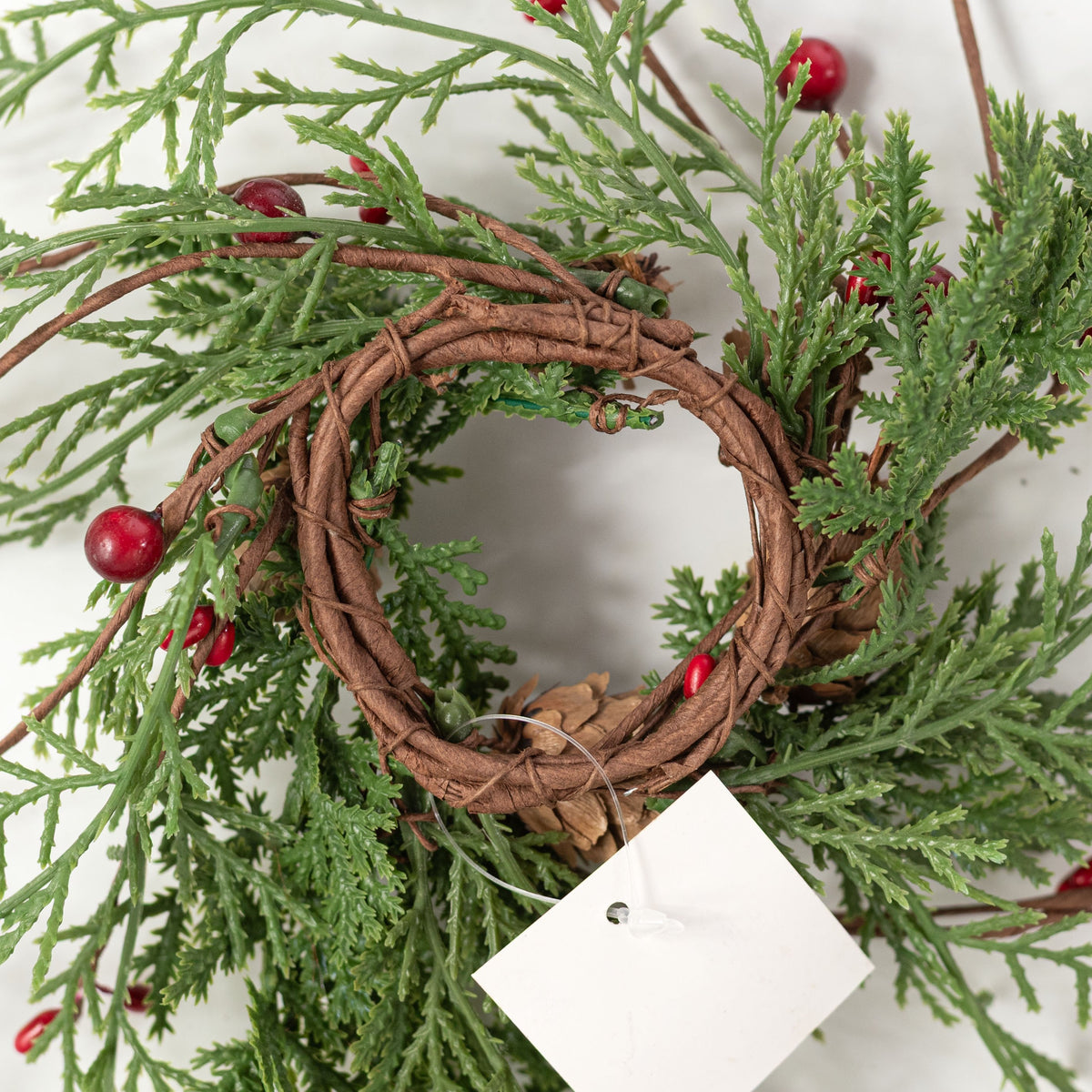 1.5" Wispy Cypress Pine with Berries & Cones Candle Ring detail photo 4
