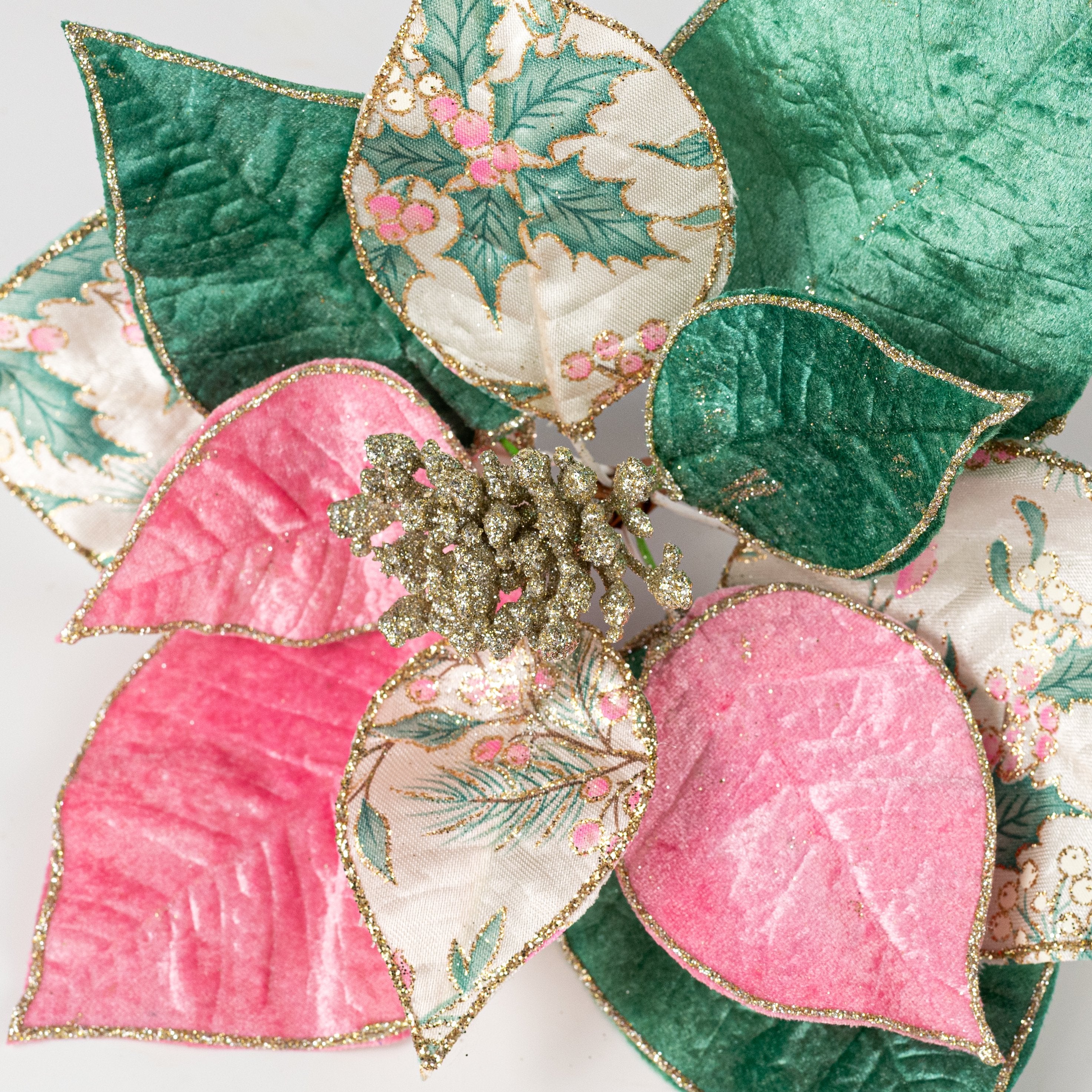 10" x 18" Holly Berries & Pine Print Poinsettia Stem: Pink, Sage & Ivory Lifestyle Photo
