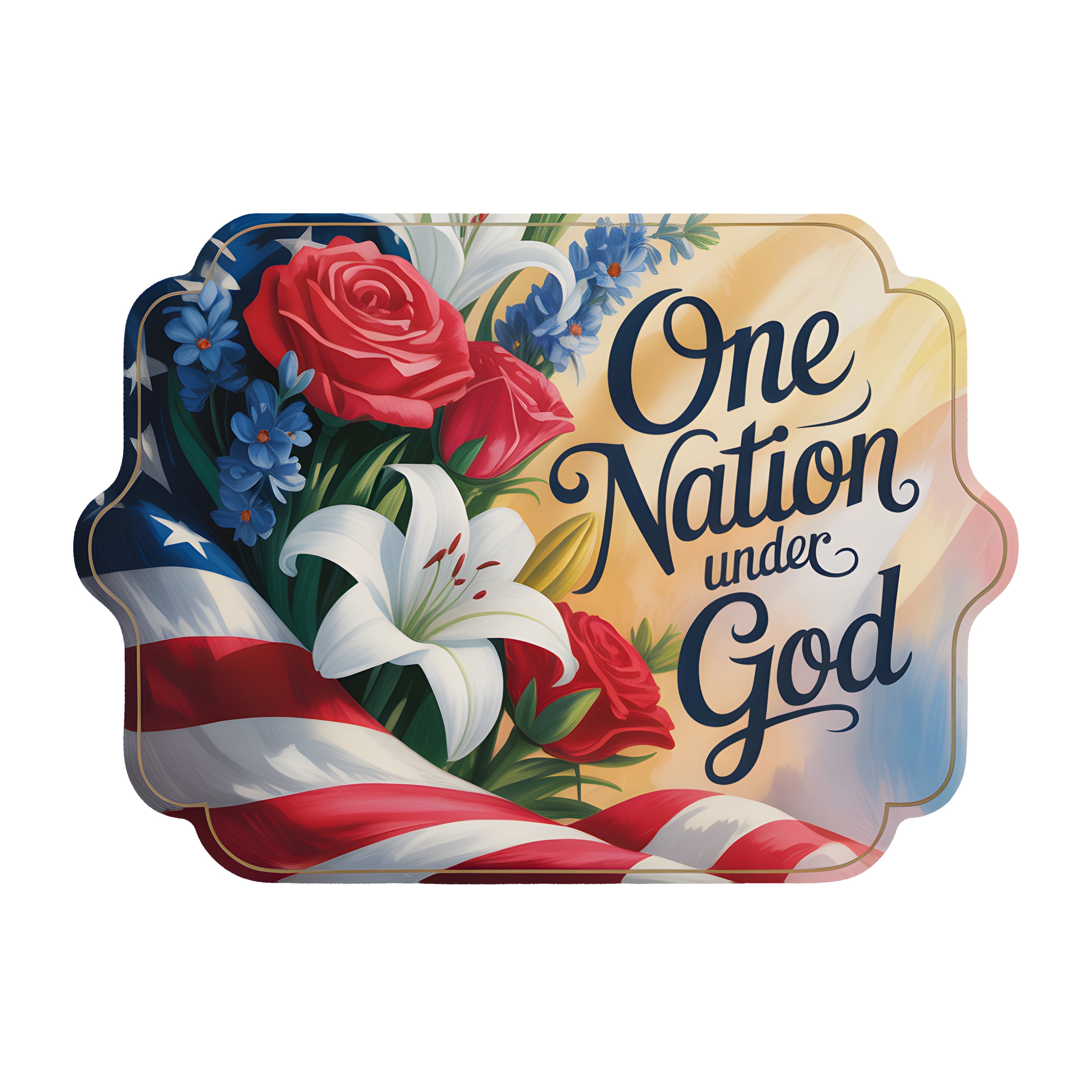 10.5" Bracket Waterproof Sign: One Nation Under God Patriotic Floral Item Number: CD1372NH-105