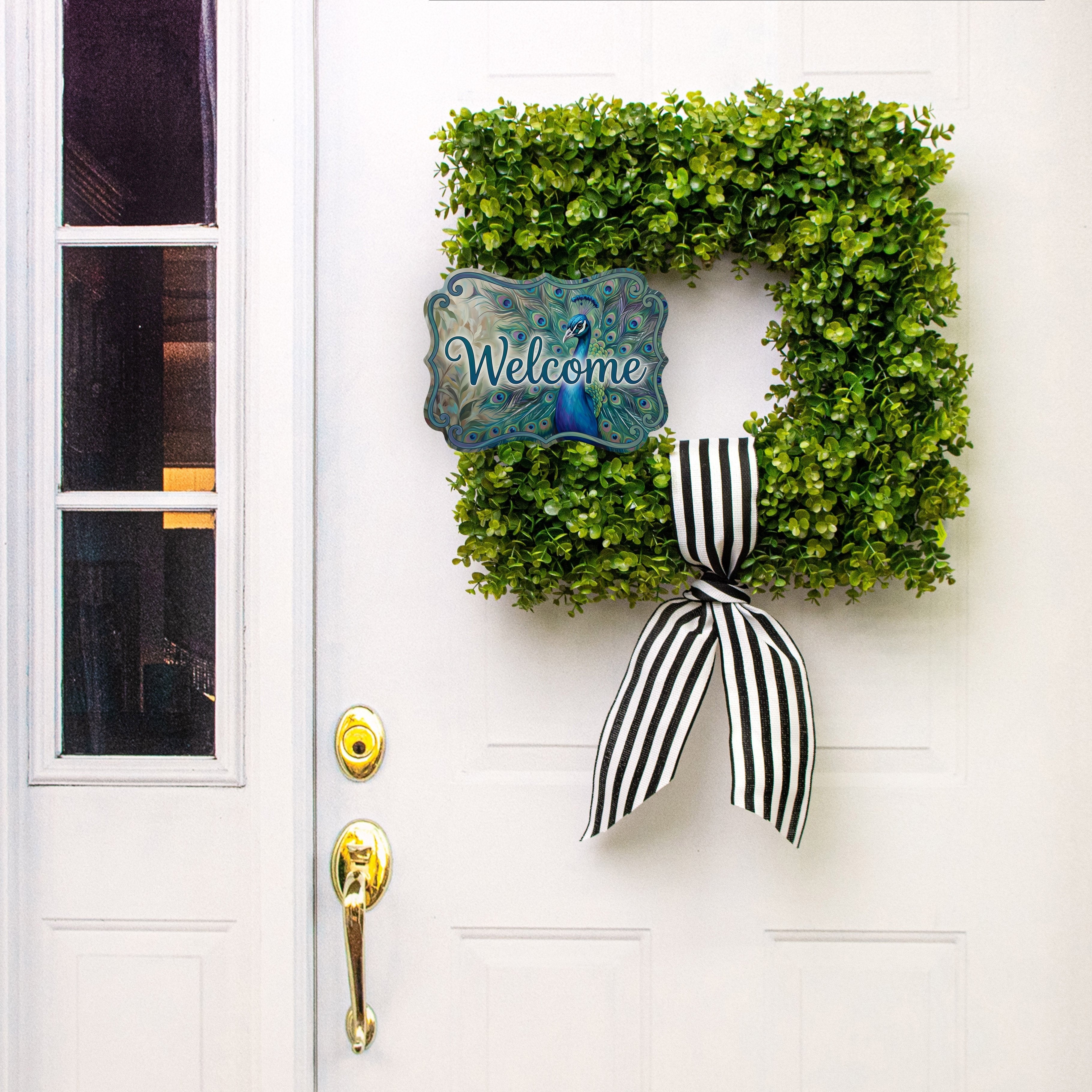 10.5" Bracket Waterproof Sign: Peacock Welcome Lifestyle Photo