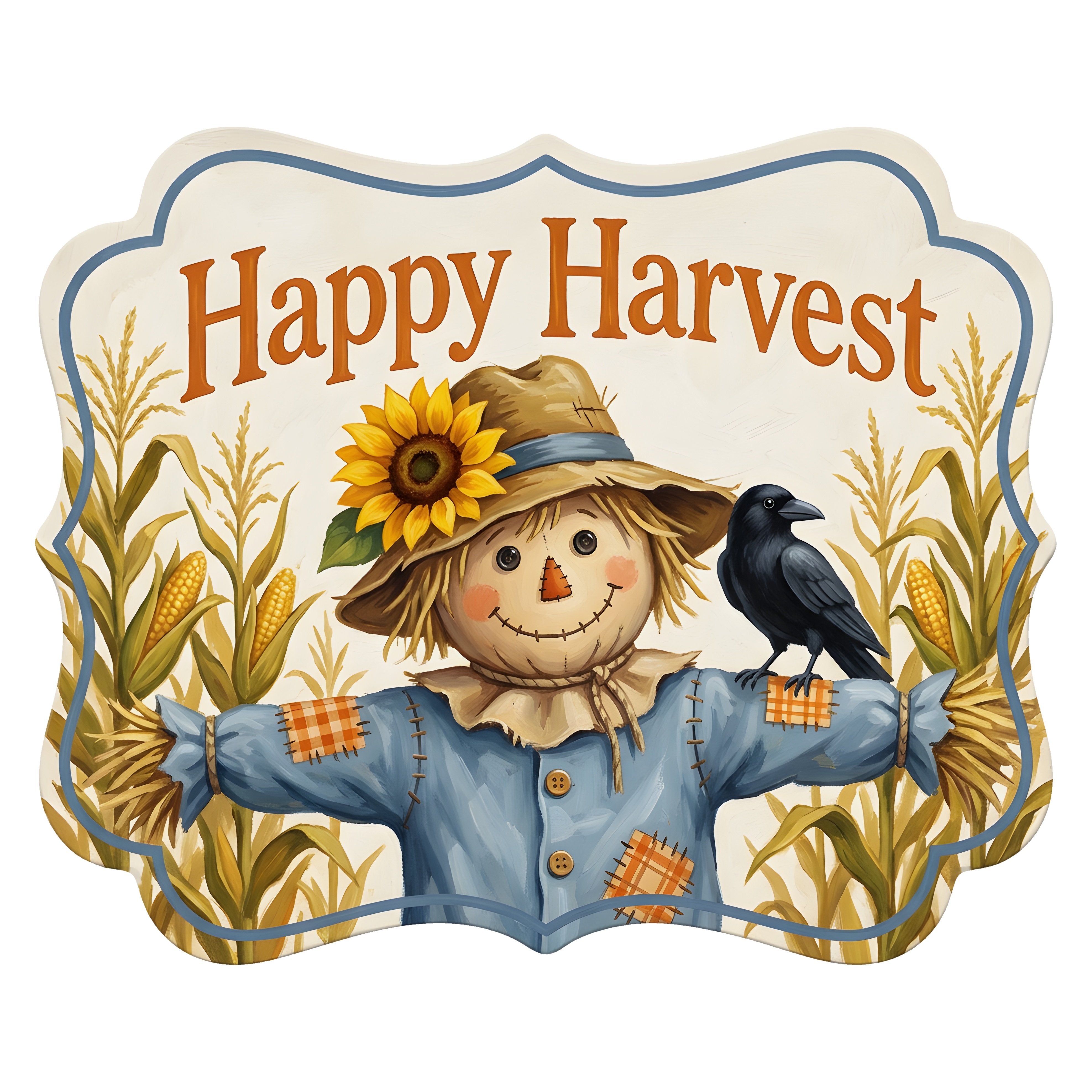 10.5" Bracket Waterproof Sign: Scarecrow Happy Harvest Cornfield Item Number: CD1451NH-105