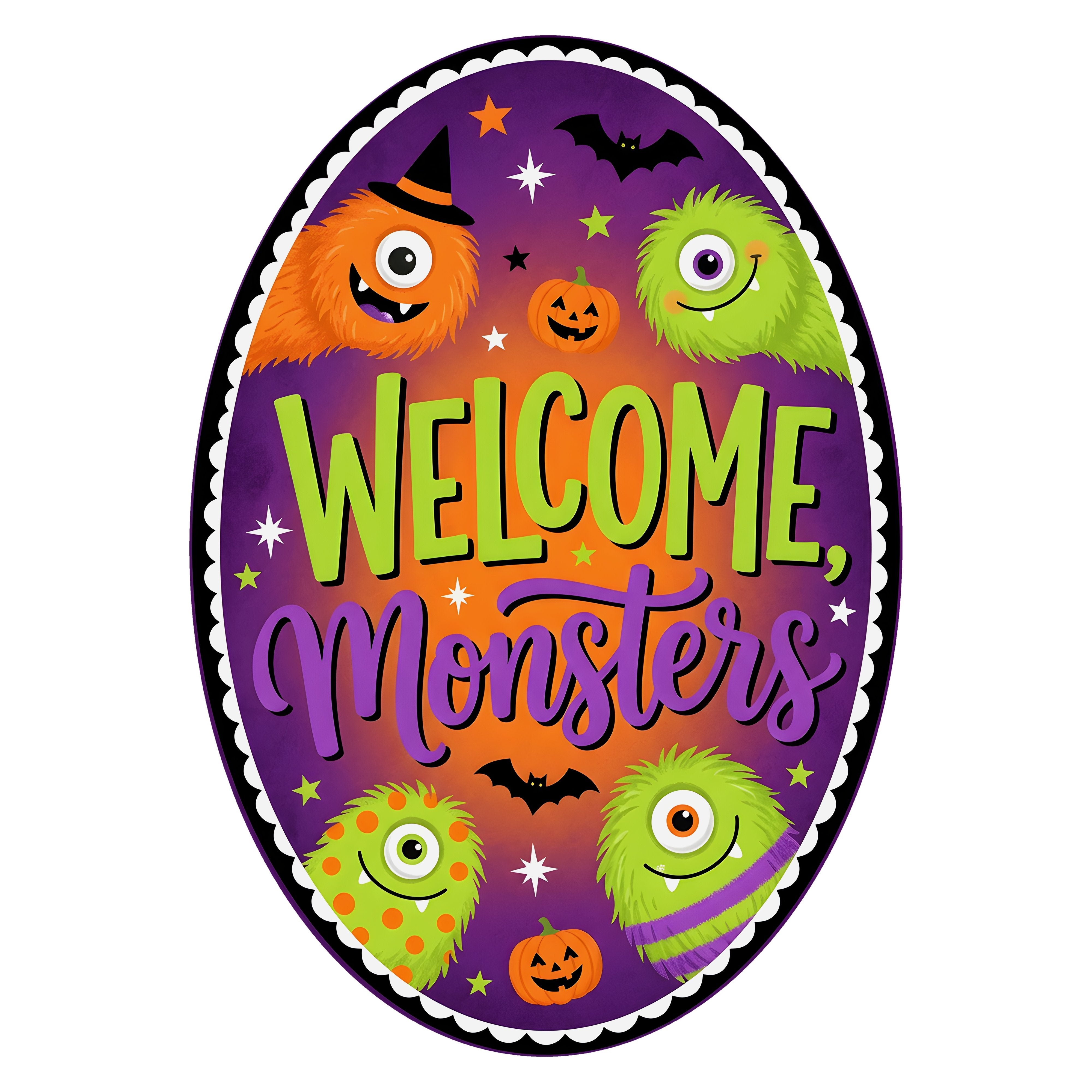10.5" Oval Waterproof Sign: Furry One-Eyed Halloween Monsters Item Number: CD1445NH-105