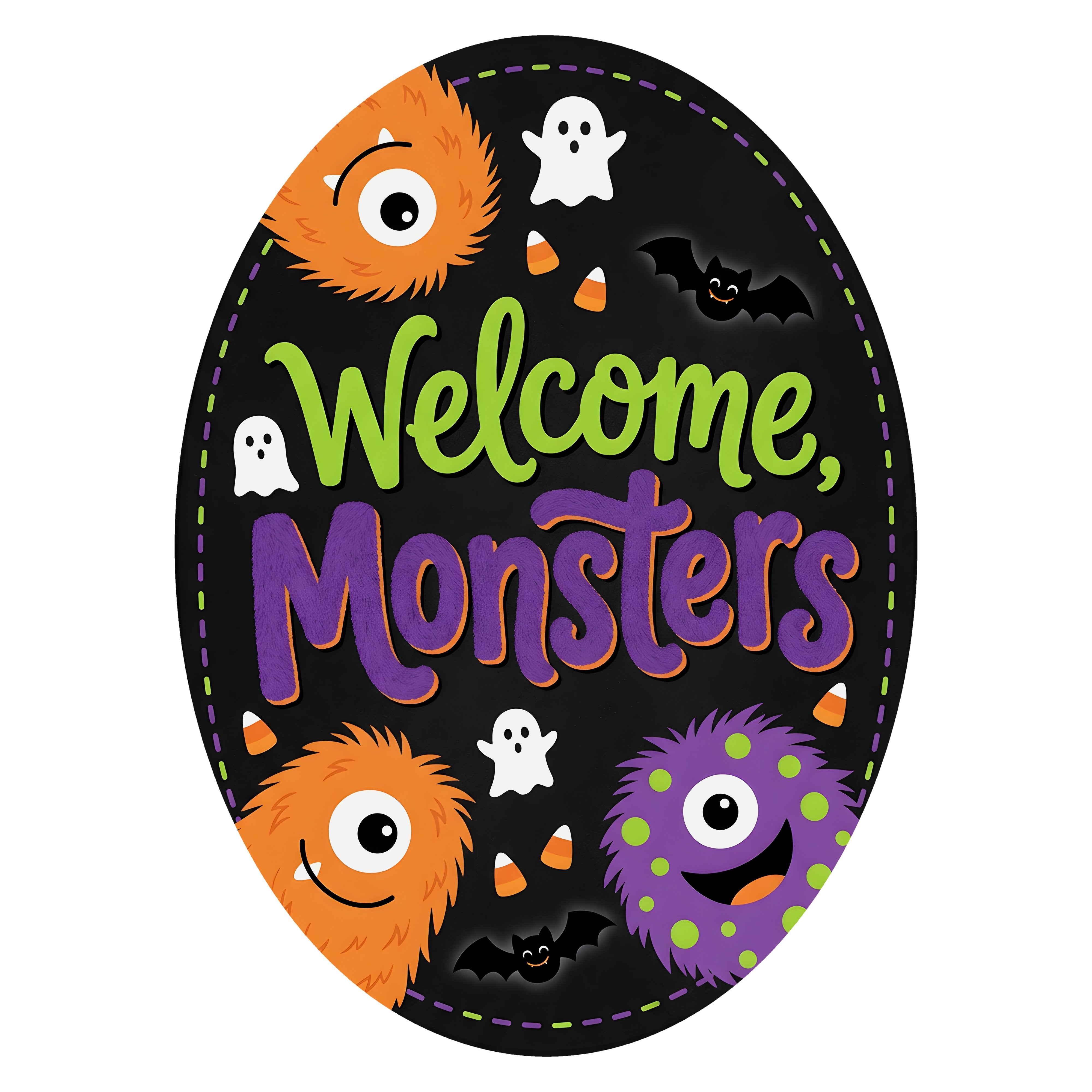 10.5" Oval Waterproof Sign: Halloween Welcome Monsters Item Number: CD1442NH-105