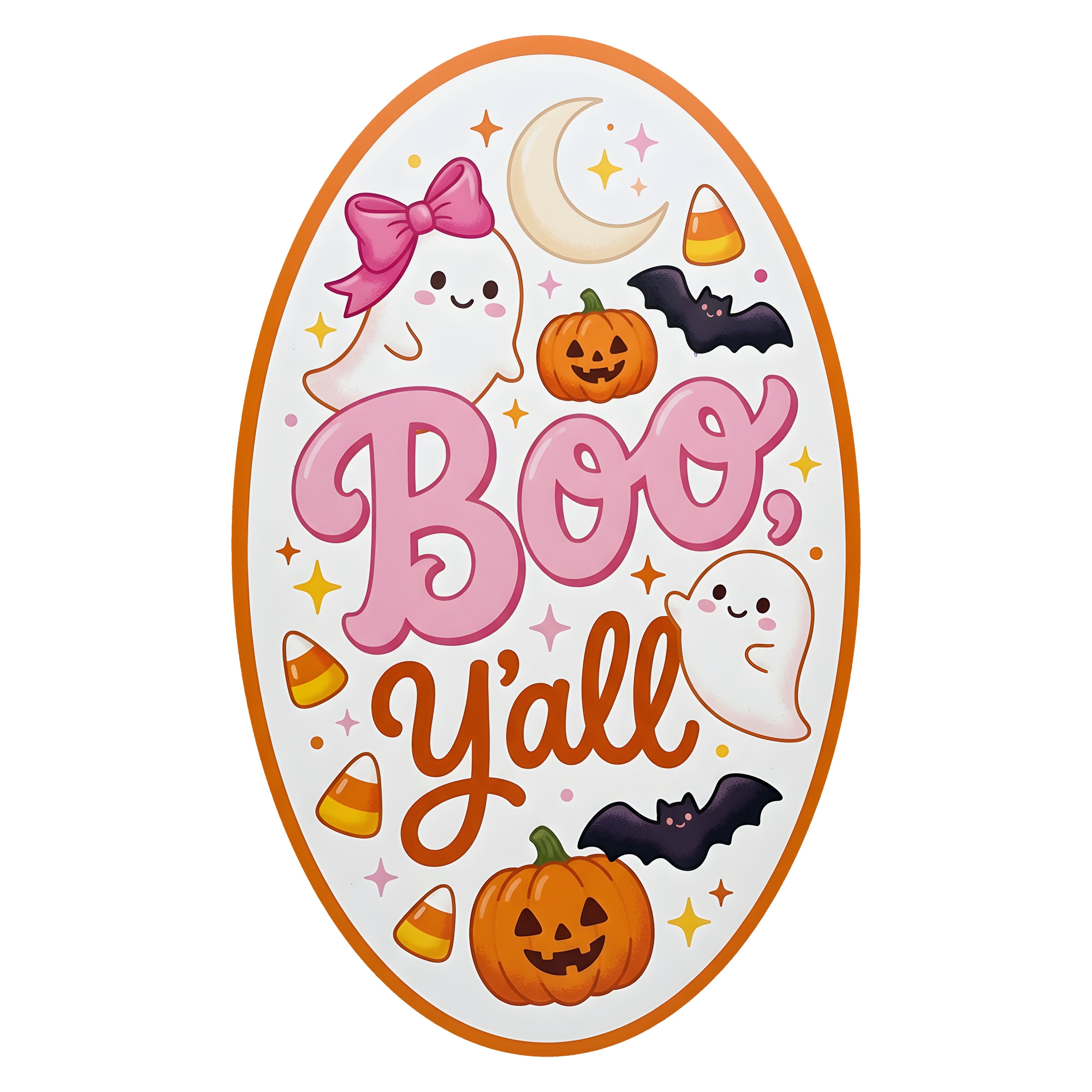 10.5" Oval Waterproof Sign: Pink Boo Y'all Halloween Ghosts  Item Number: CD1428NH-105
