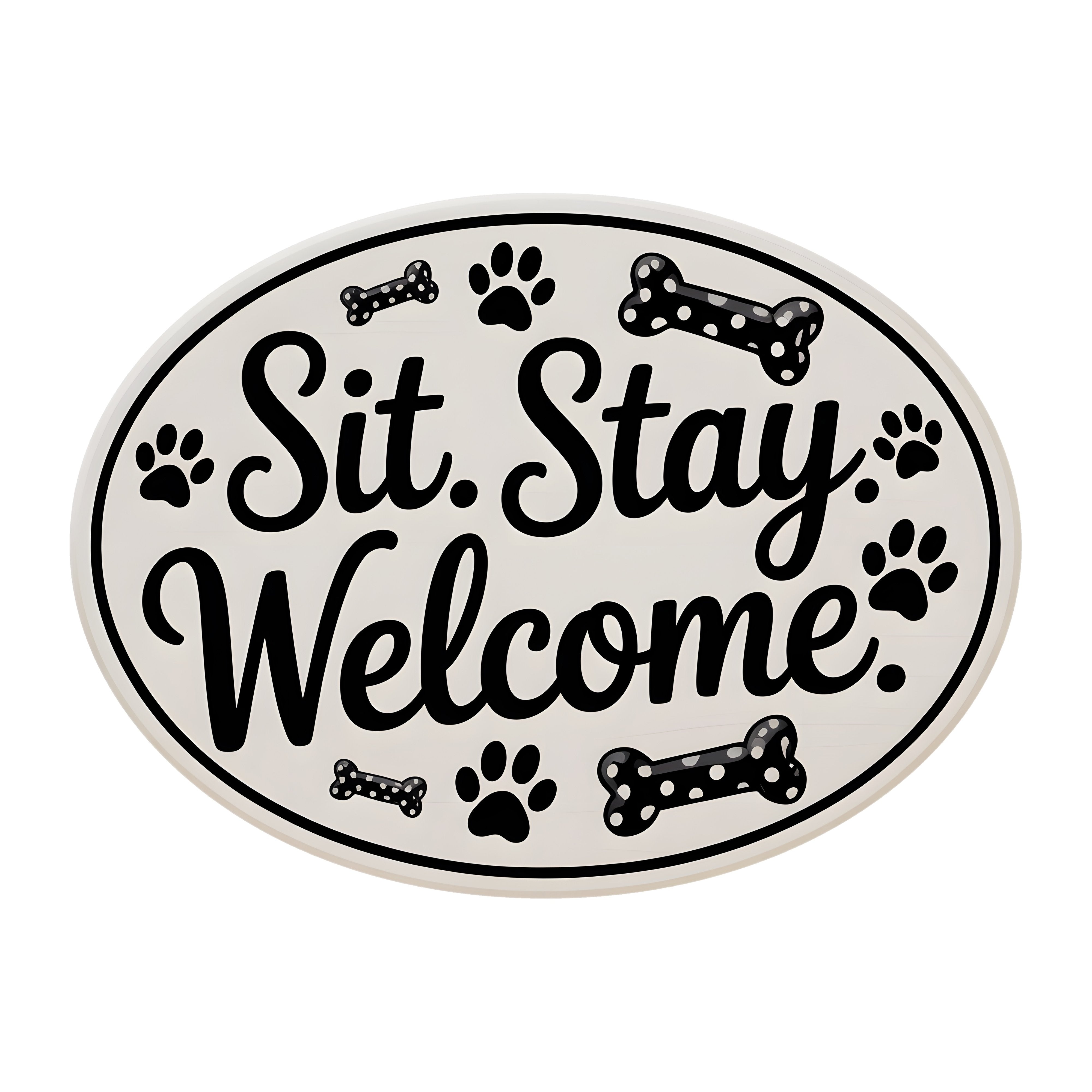 10.5" Oval Waterproof Sign: Sit Stay Welcome Dog Themed Item Number: CD1374NH-105