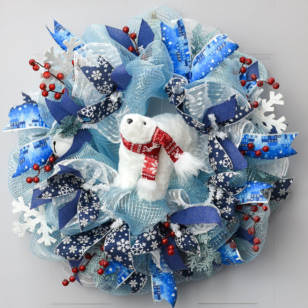 10.5" Polar Bear with Scarf Ornament: White Lifestyle Photo